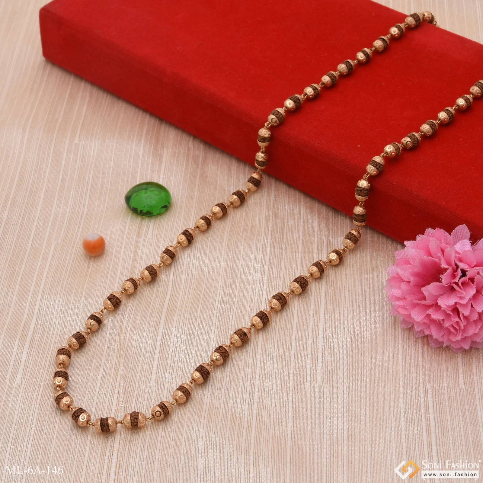 Medium Size Stunning Design Gold Plated Brown Rudraksha Mala for Men - Style A146 - Image 6