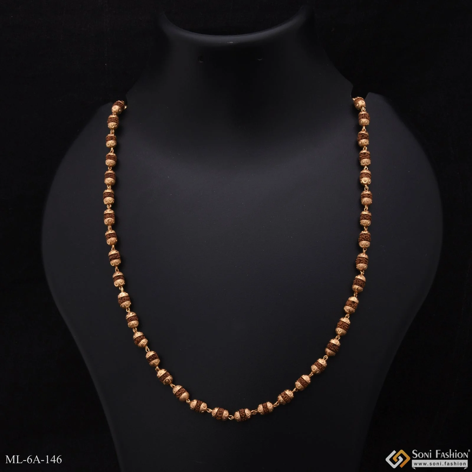 Medium Size Stunning Design Gold Plated Brown Rudraksha Mala for Men - Style A146 - Image 7