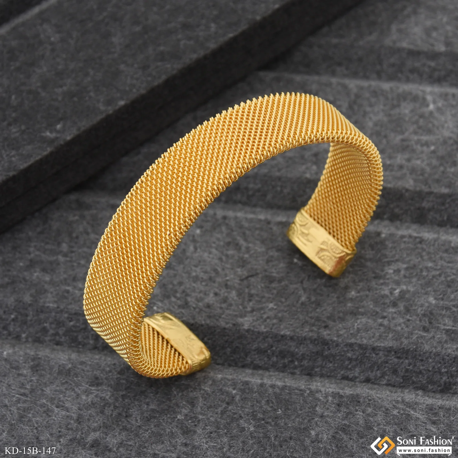 Mesh Design Gold Plated Bracelet Kada For Men - Style B147 - Image 3