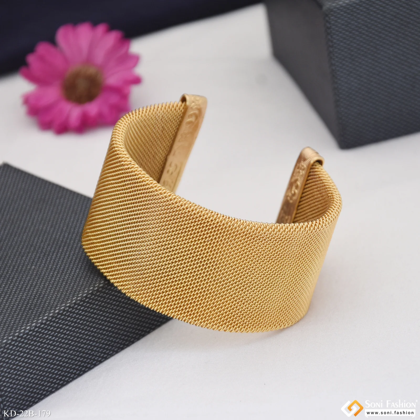 Mesh Design Gold Plated Bracelet Kada For Men - Style B179 - Image 2