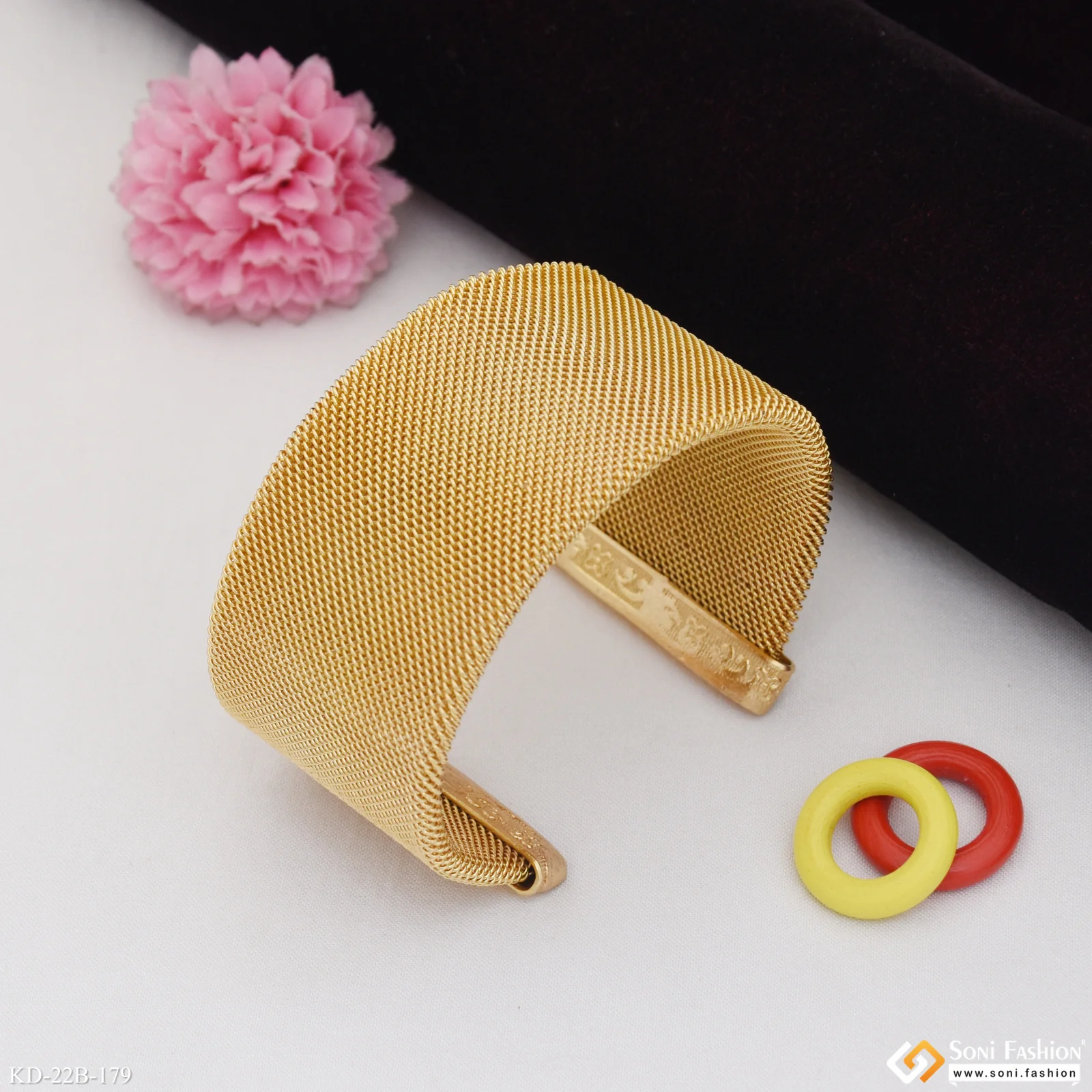 Mesh Design Gold Plated Bracelet Kada For Men - Style B179 - Image 5