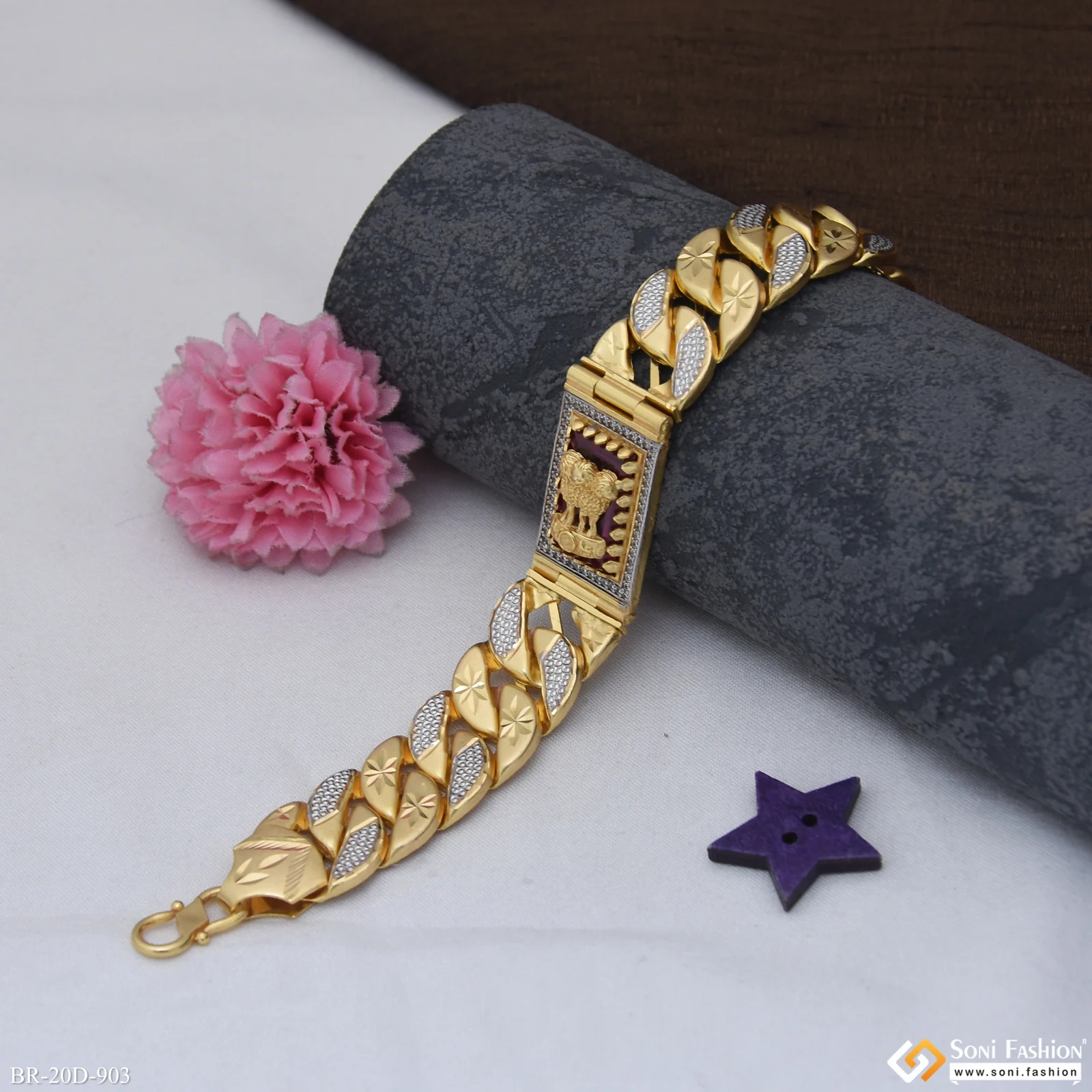 Mudra Popular Design Gold Plated Pokal Bracelet for Men - Style D903 - Image 2