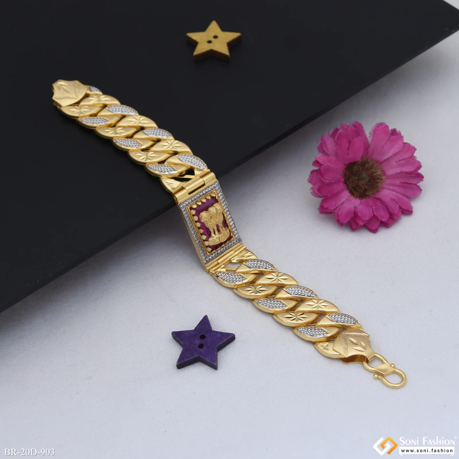 Mudra Popular Design Gold Plated Pokal Bracelet for Men - Style D903 - Image 3