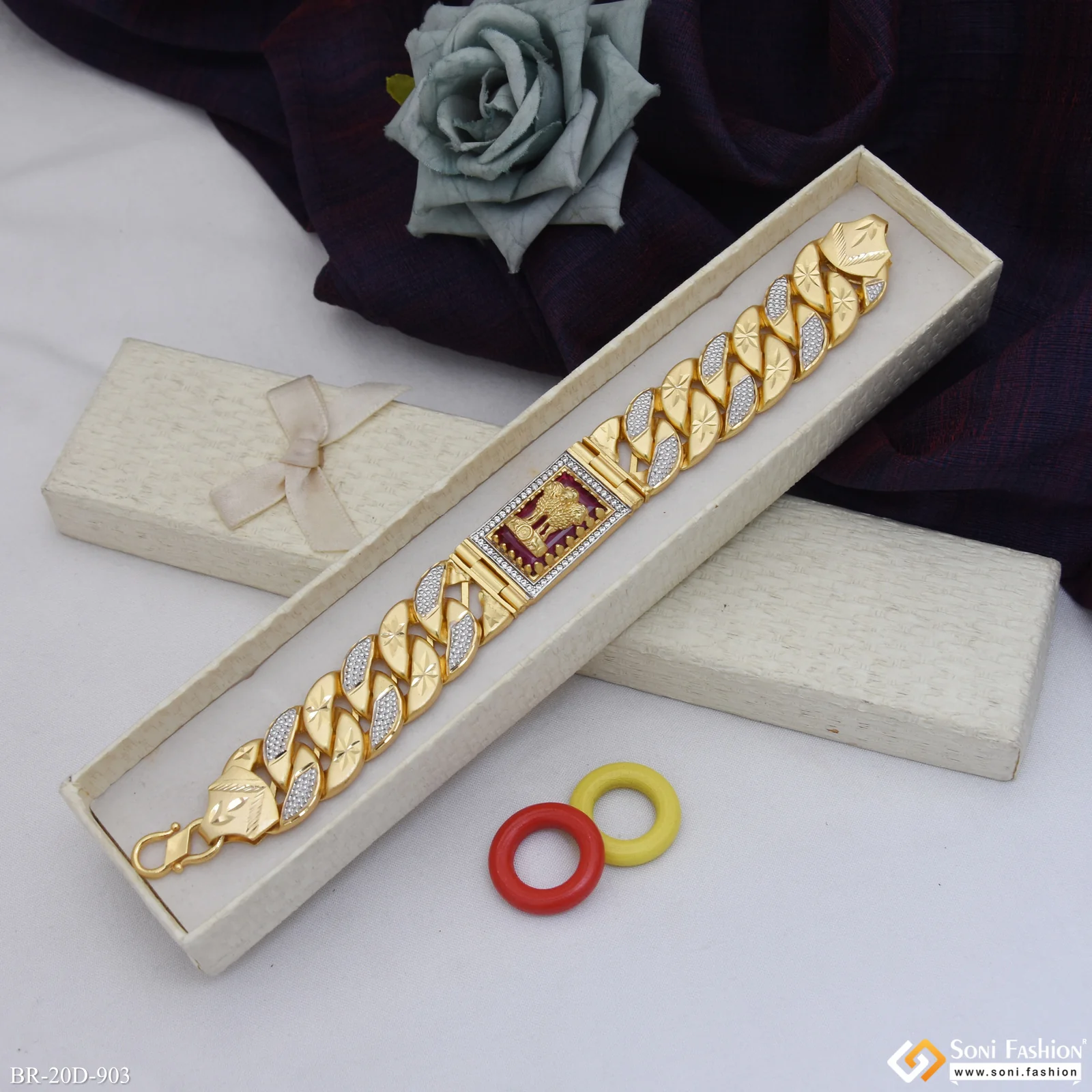 Mudra Popular Design Gold Plated Pokal Bracelet for Men - Style D903 - Image 4