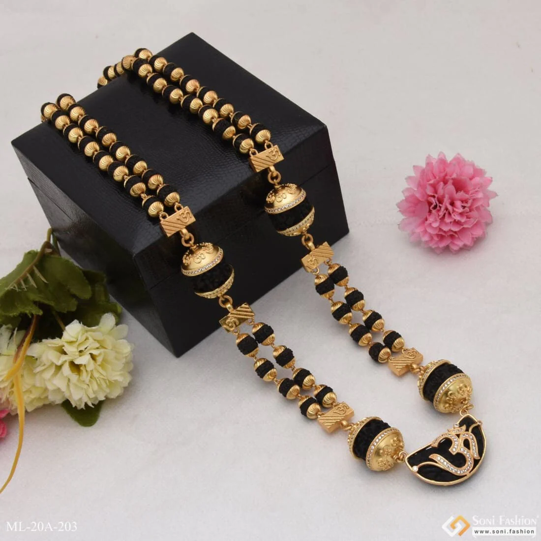 Ek Mukhi with Om Stylish Gold Plated Rudraksha Mala for Men - Style A203 - Image 4
