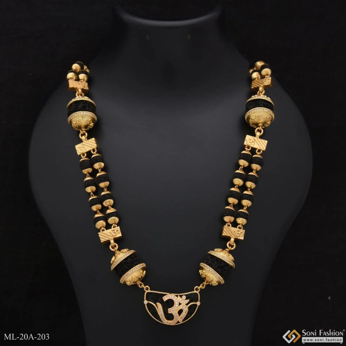 Ek Mukhi with Om Stylish Gold Plated Rudraksha Mala for Men - Style A203 - Image 5