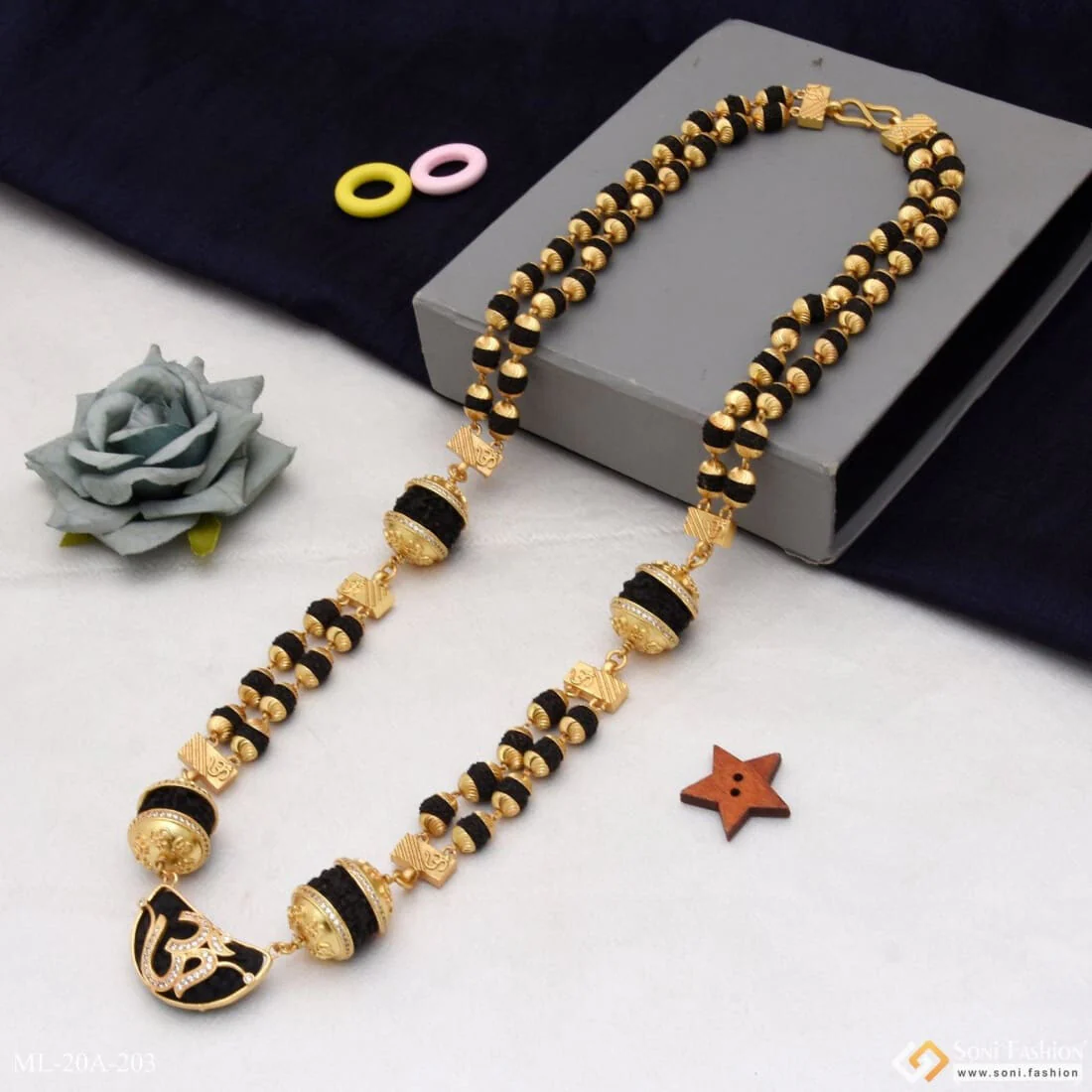Ek Mukhi with Om Stylish Gold Plated Rudraksha Mala for Men - Style A203 - Image 6