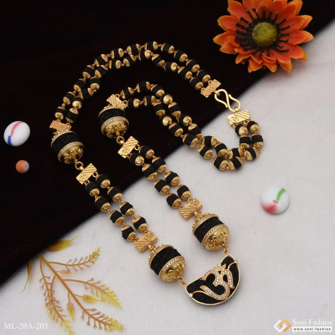 Ek Mukhi with Om Stylish Gold Plated Rudraksha Mala for Men - Style A203 - Image 7