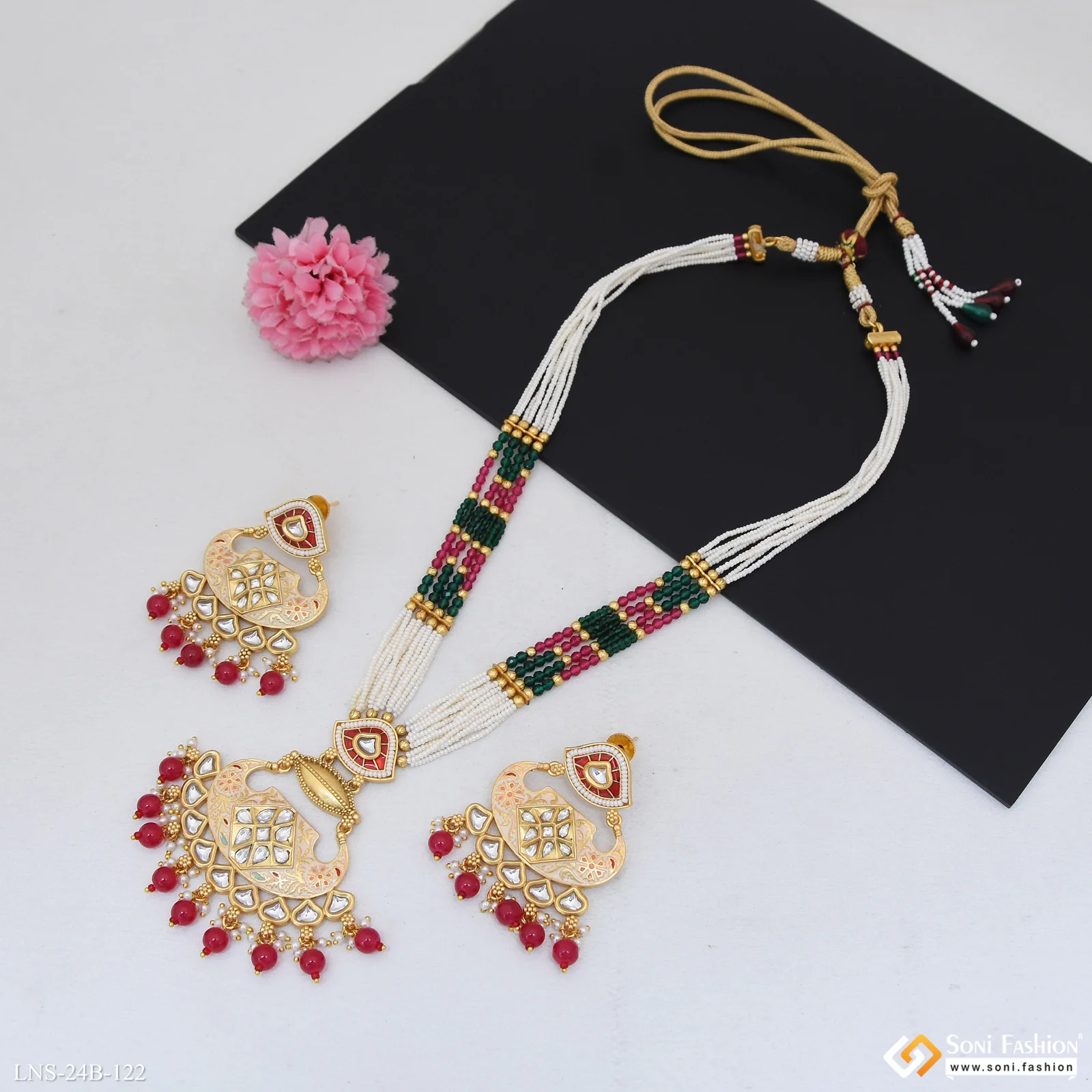 Multicolor Beads Gold Plated Antique Necklace Set for Women - Style B122 - Image 3