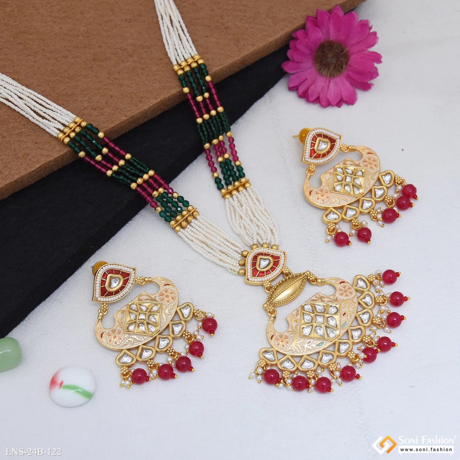 Multicolor Beads Gold Plated Antique Necklace Set for Women - Style B122 - Image 4