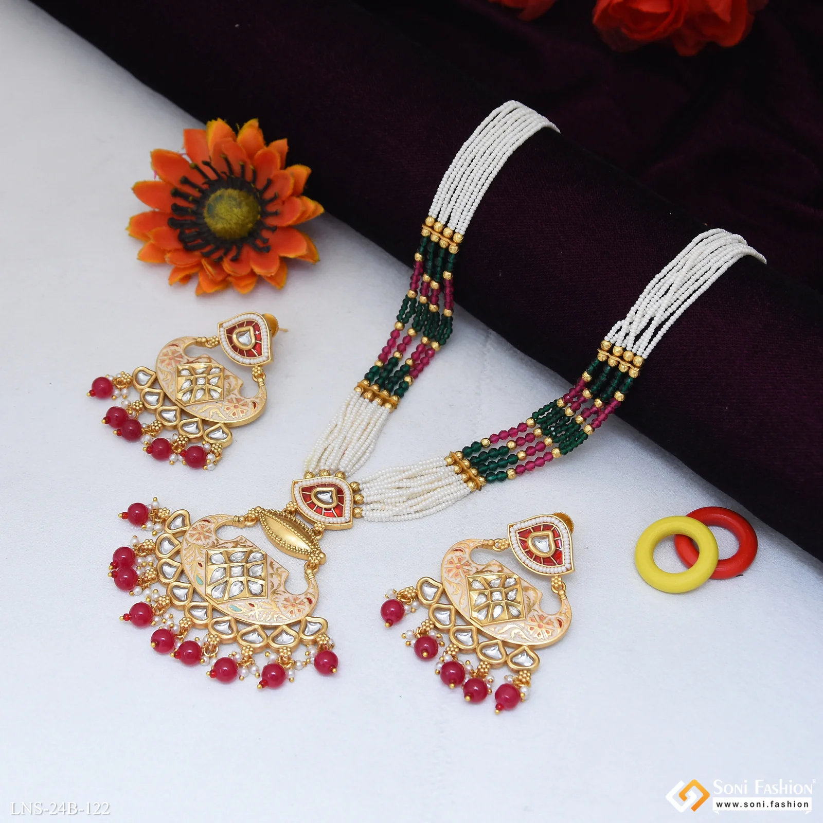 Multicolor Beads Gold Plated Antique Necklace Set for Women - Style B122 - Image 5