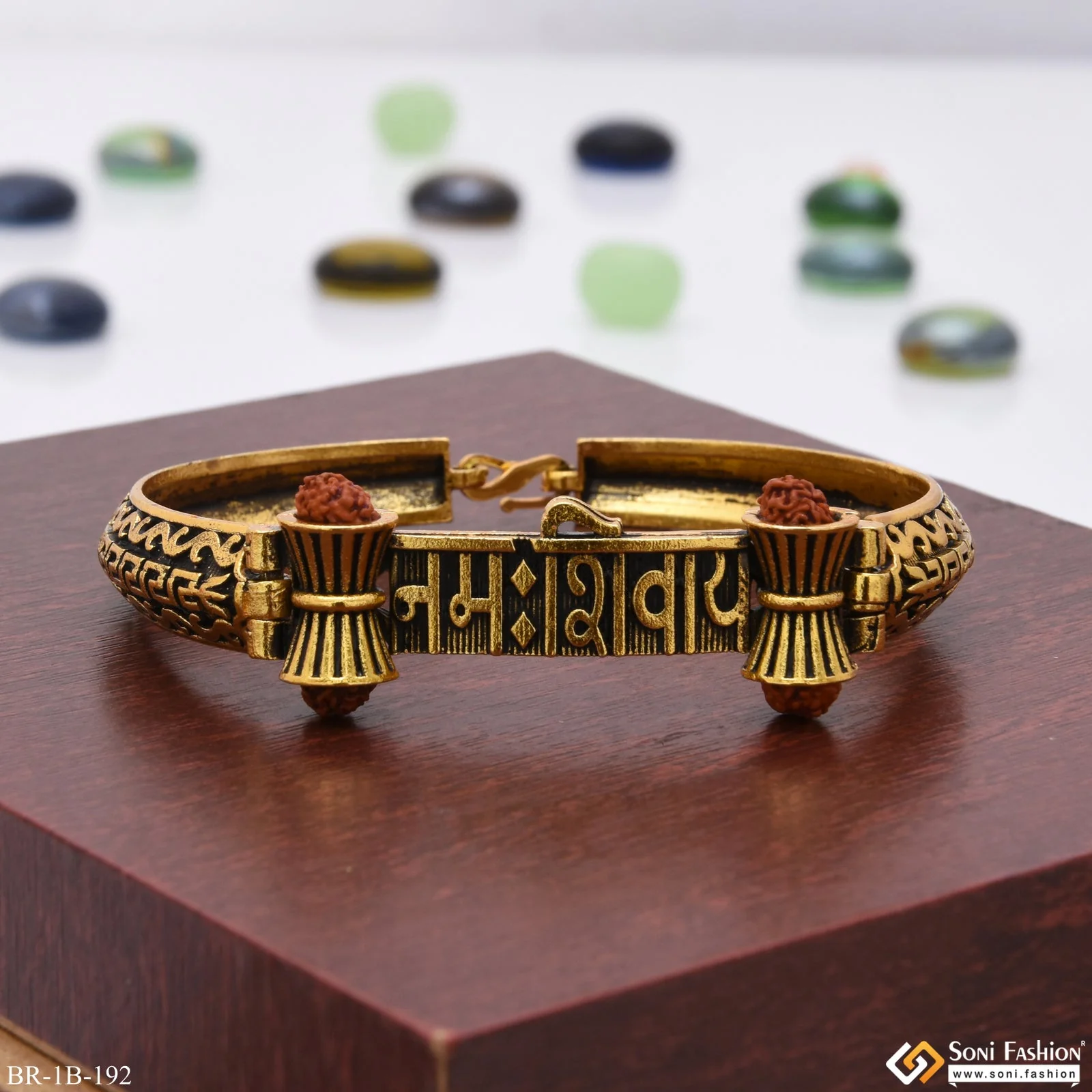 Namah Shivay with Damroo Golden Color Bracelet Kada for Men - Style B192 - Image 3