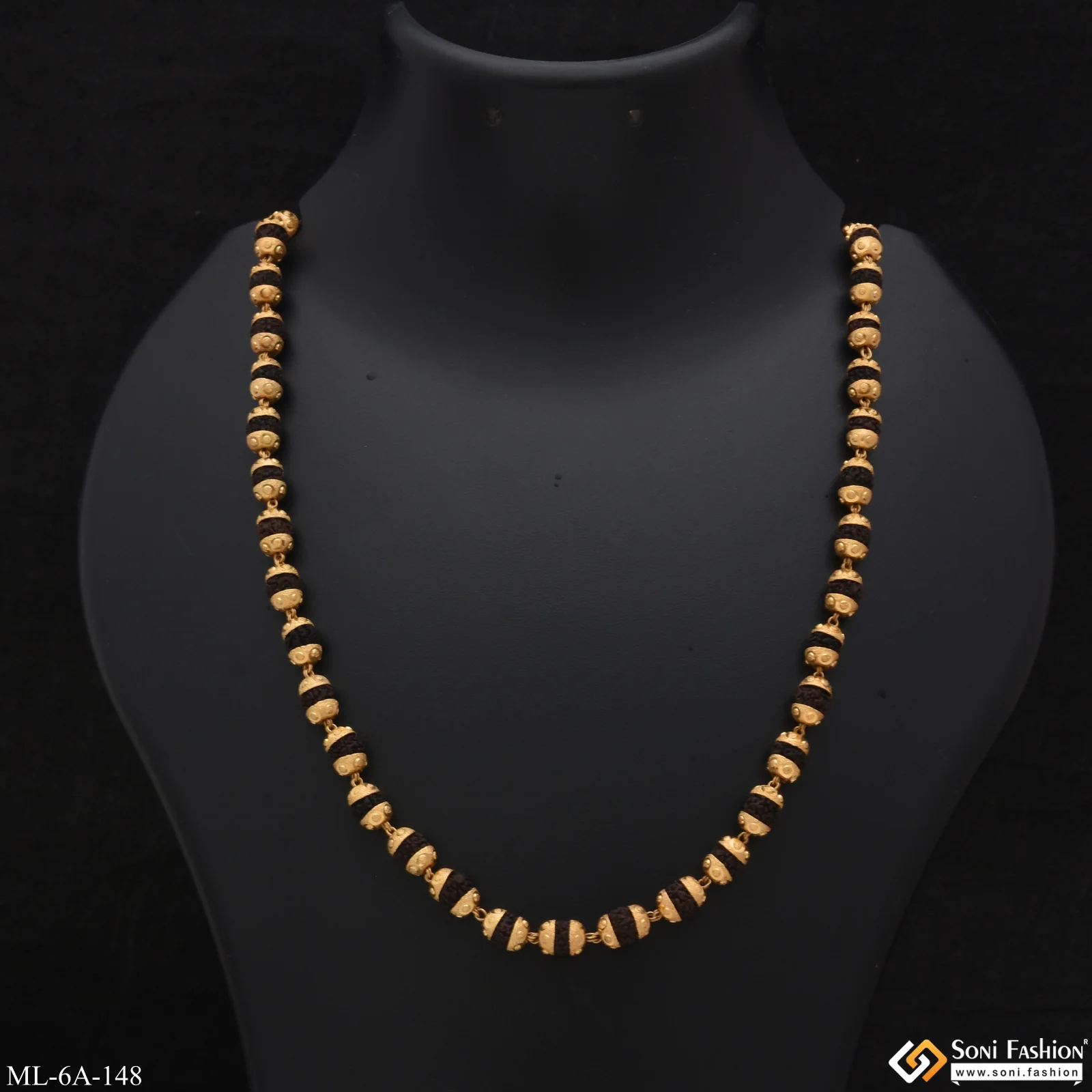 New Stylish Design Best Quality Gold Plated Black Rudraksha Mala For Men - Style A148