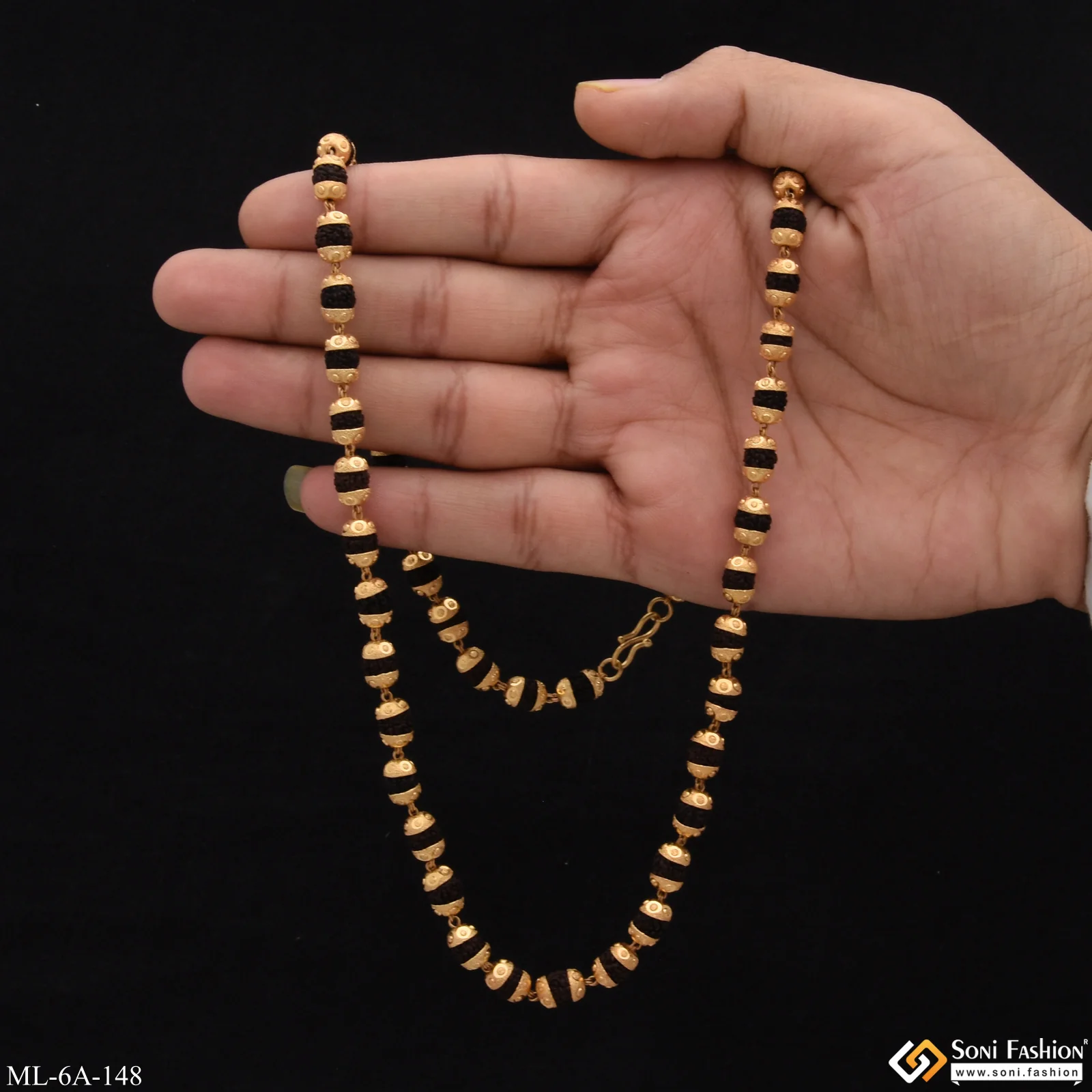 New Stylish Design Best Quality Gold Plated Black Rudraksha Mala For Men - Style A148 - Image 2