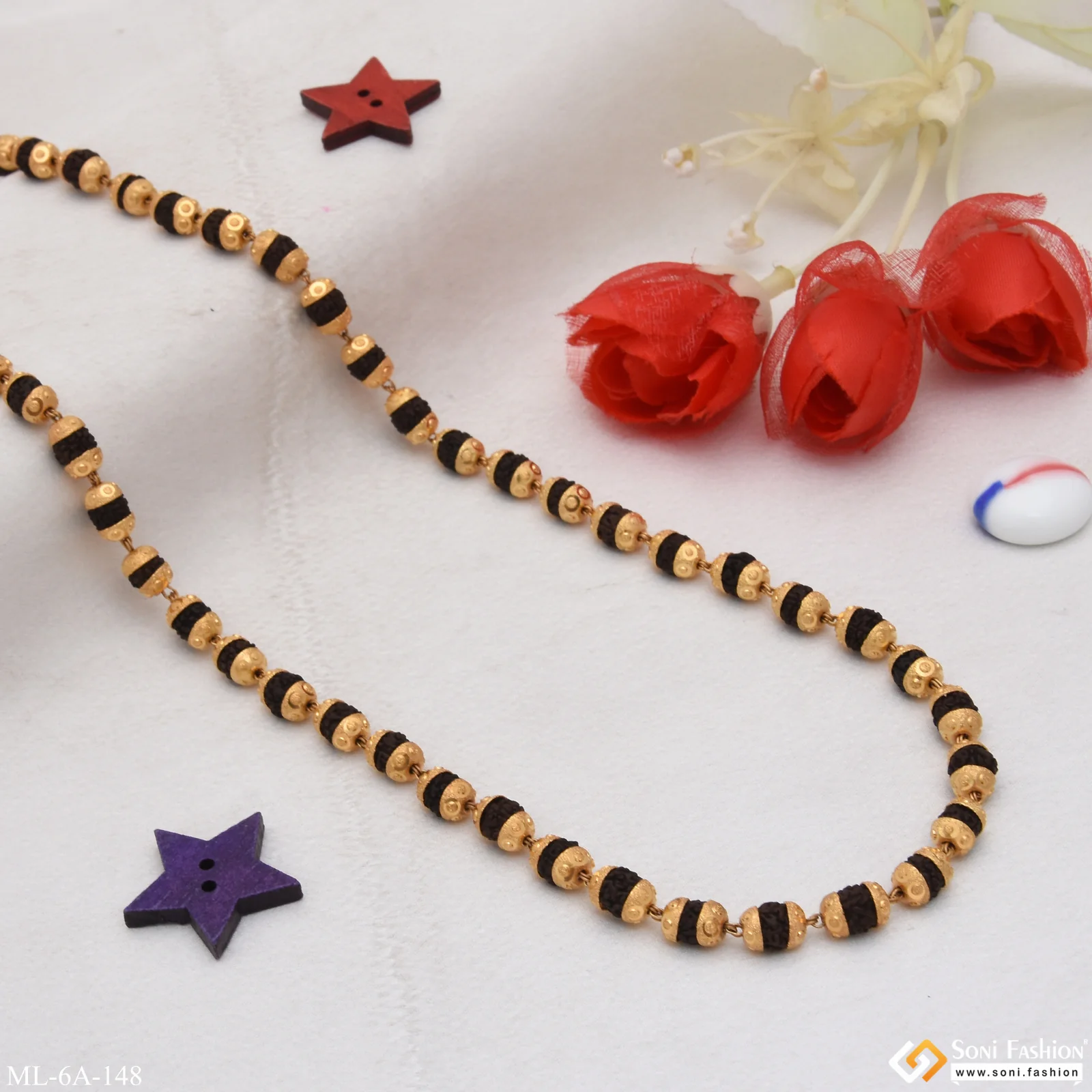 New Stylish Design Best Quality Gold Plated Black Rudraksha Mala For Men - Style A148 - Image 4