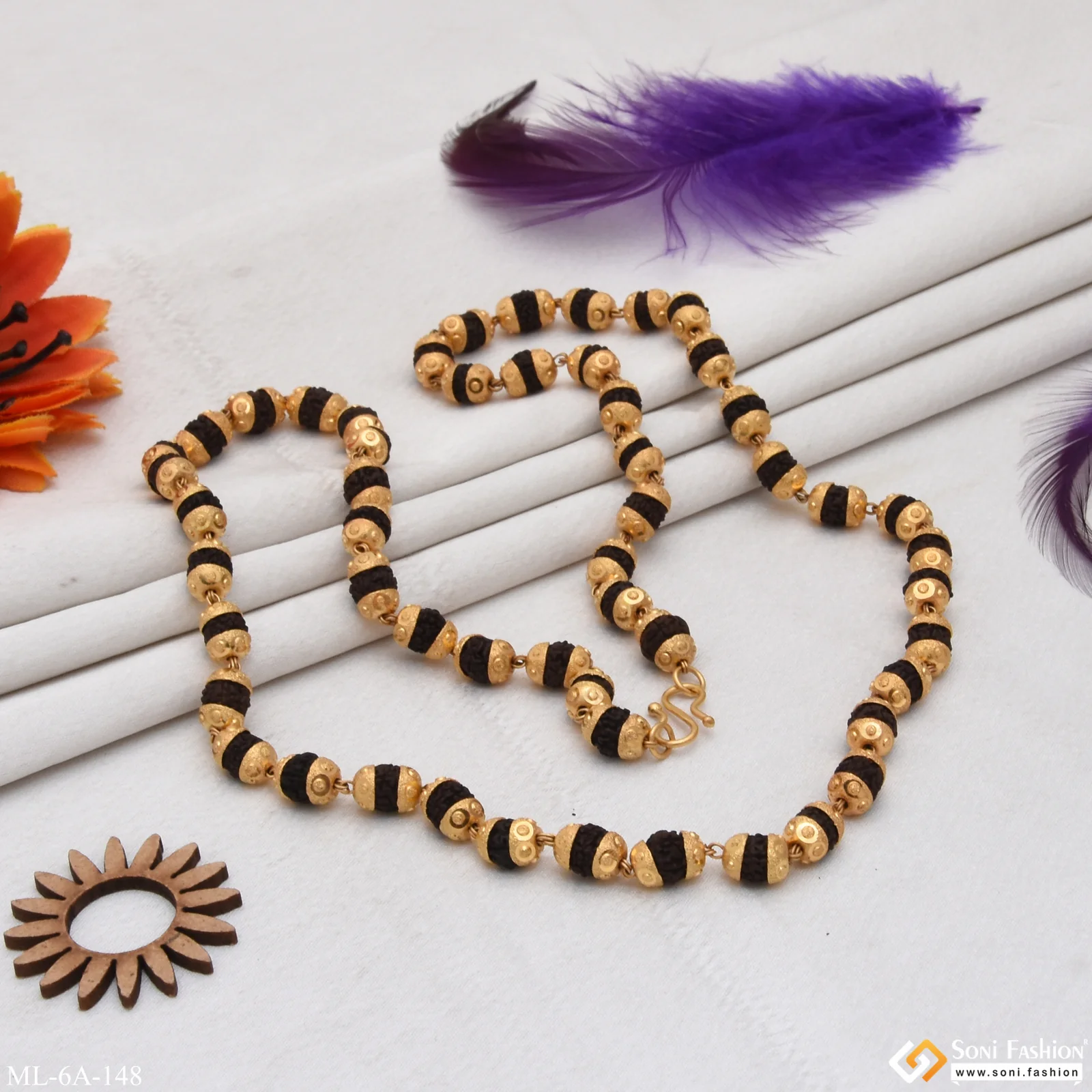 New Stylish Design Best Quality Gold Plated Black Rudraksha Mala For Men - Style A148 - Image 6