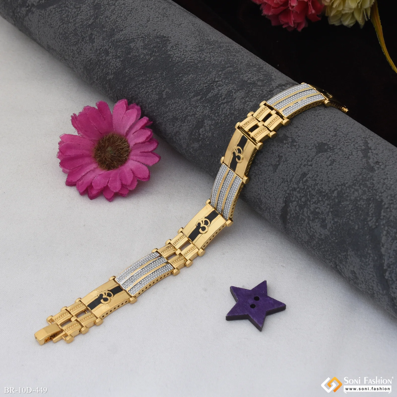 Om Excellent Design Golden & Silver Color Bracelet for Men - Style D449 - Image 4