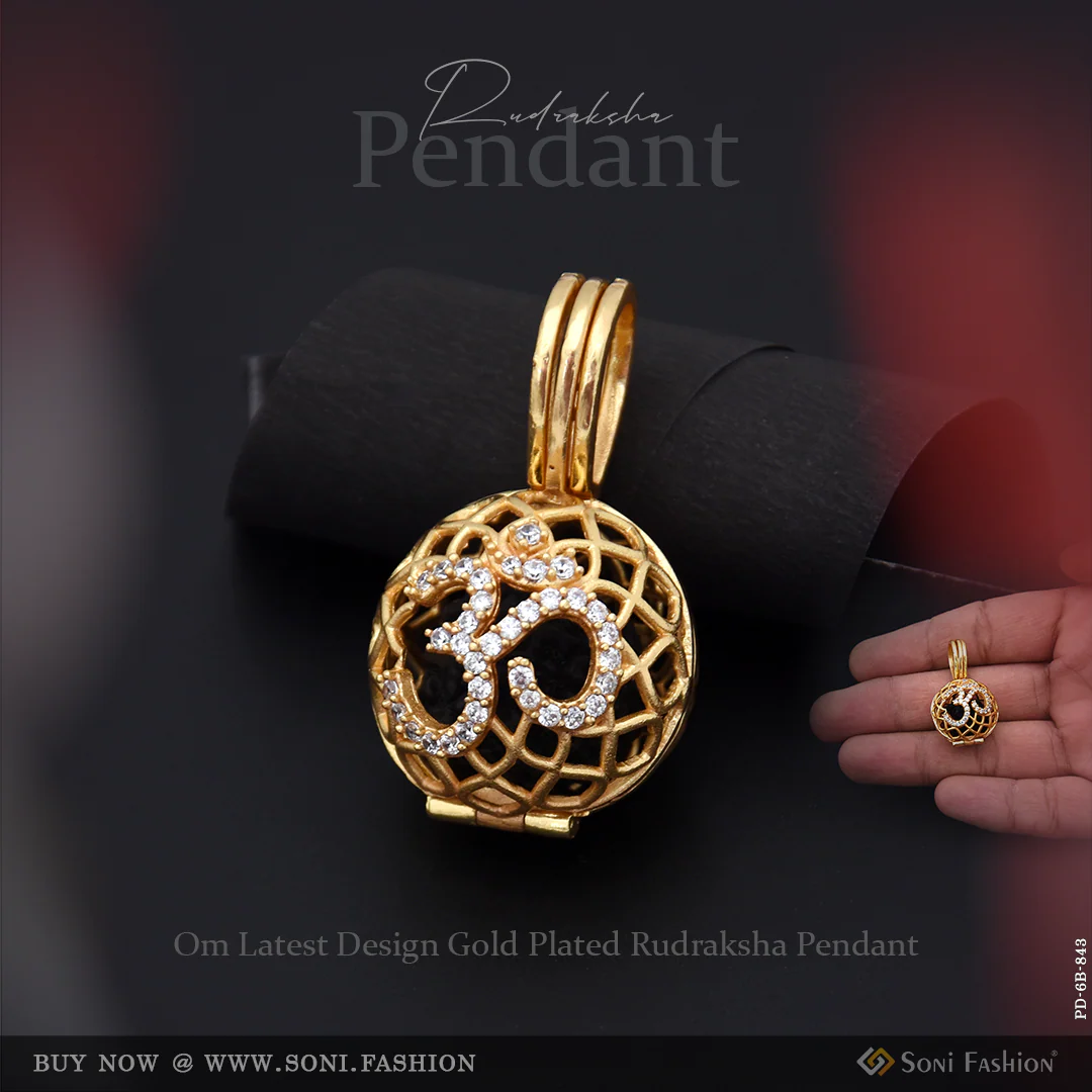 Om Latest Design Gold Plated Rudraksha Pendant for Men - Style B843