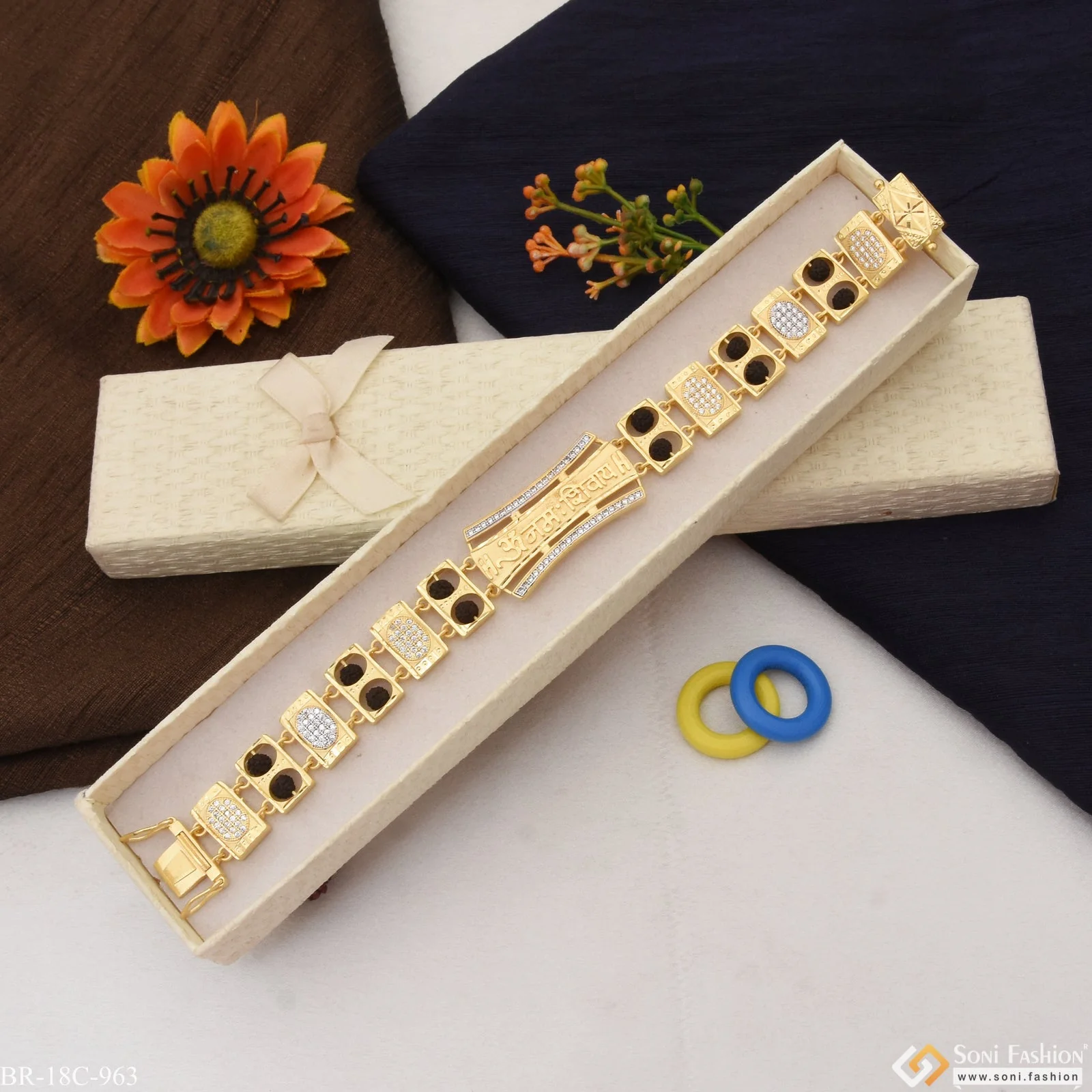 Om Namah Shivay Extraordinary Design Gold Plated Bracelet for Men - Style C963 - Image 2