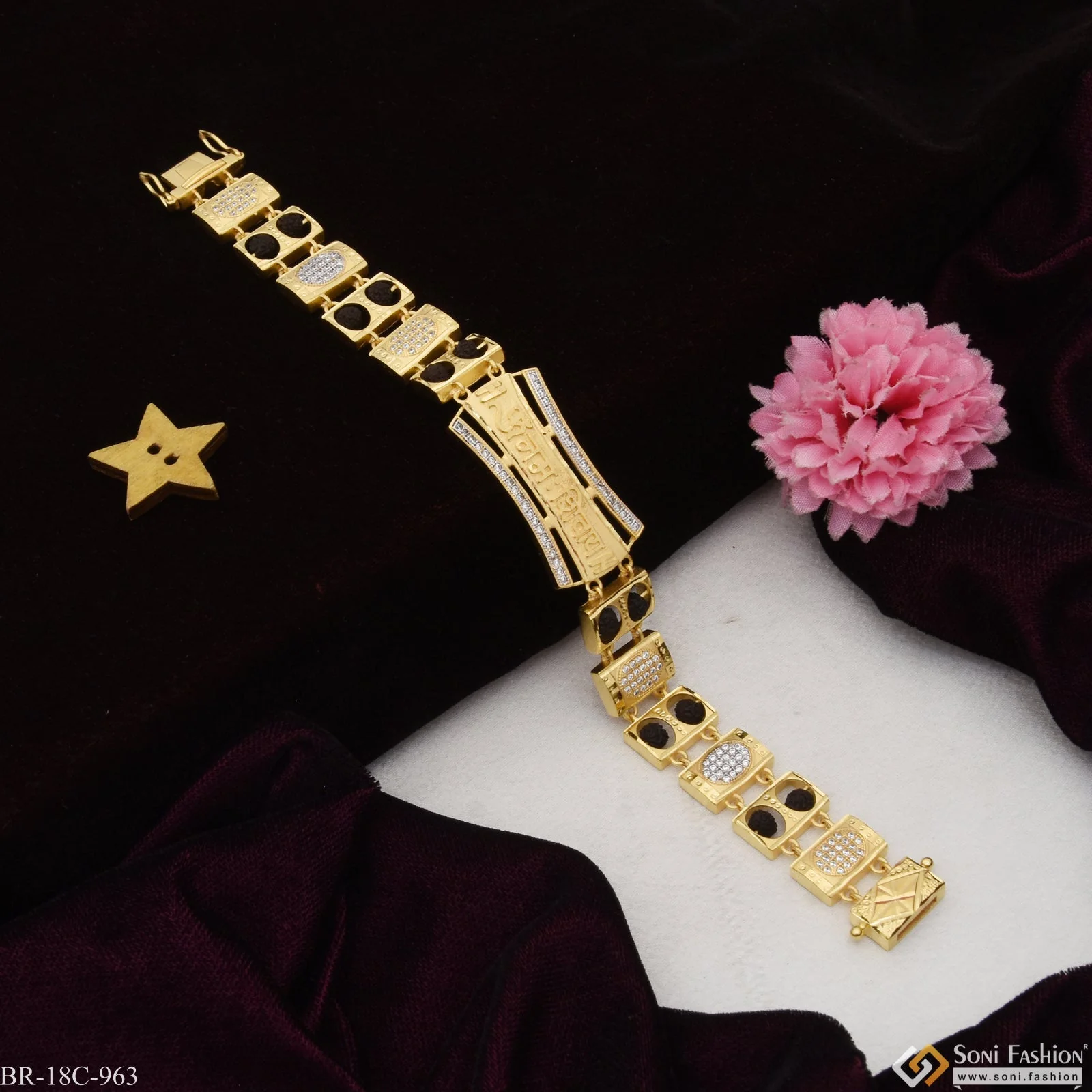 Om Namah Shivay Extraordinary Design Gold Plated Bracelet for Men - Style C963 - Image 3