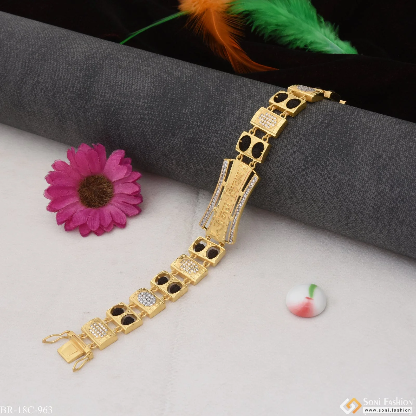 Om Namah Shivay Extraordinary Design Gold Plated Bracelet for Men - Style C963 - Image 4