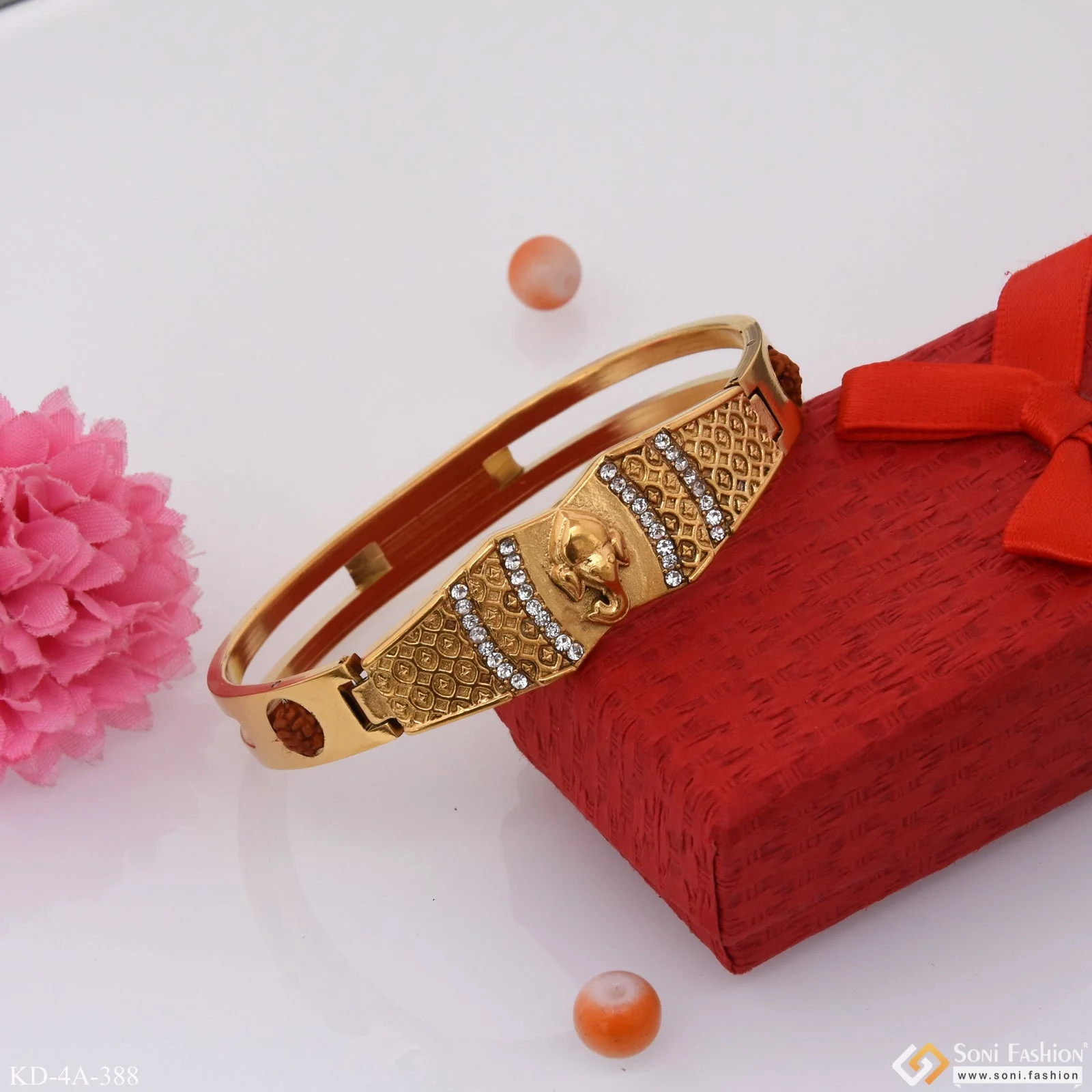 Om Namhh Shivay With Diamond Graceful Design Gold Plated Kada - Style A389 - Image 6