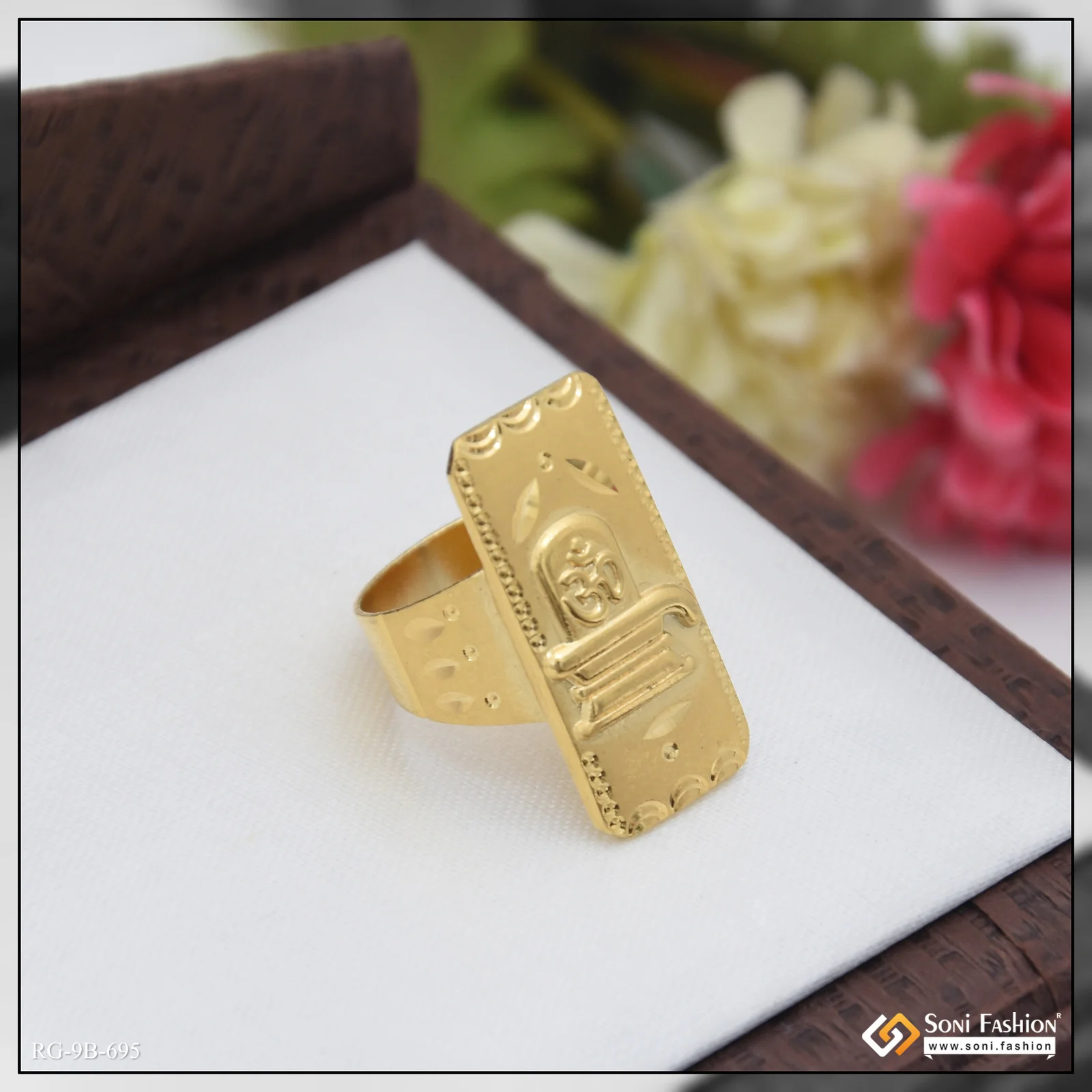 Om On Shivling Popular Design Gold Plated Ring for Men - Style B695 - Image 3