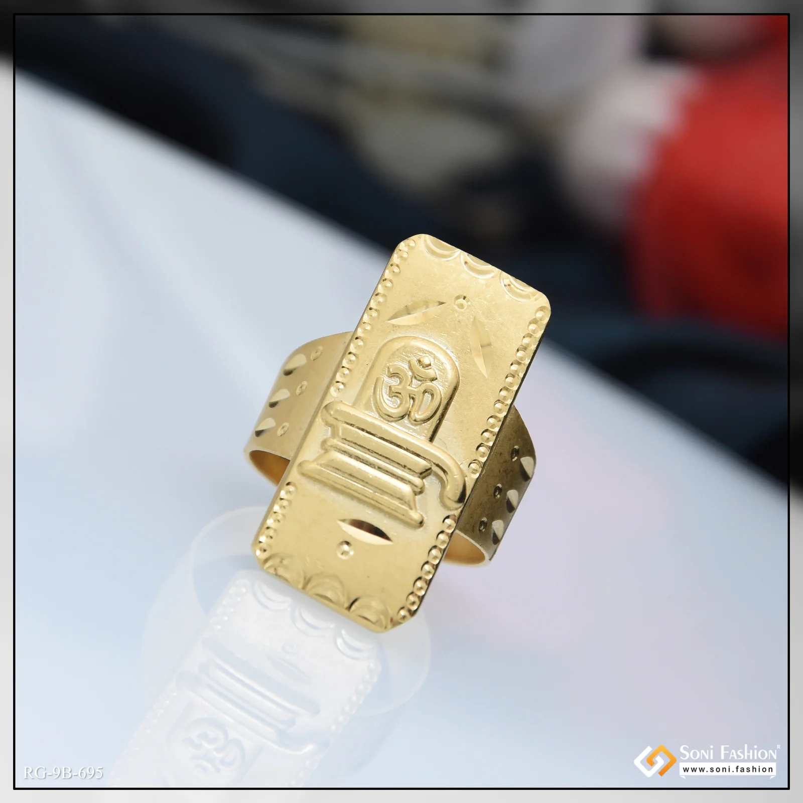 Om On Shivling Popular Design Gold Plated Ring for Men - Style B695 - Image 5