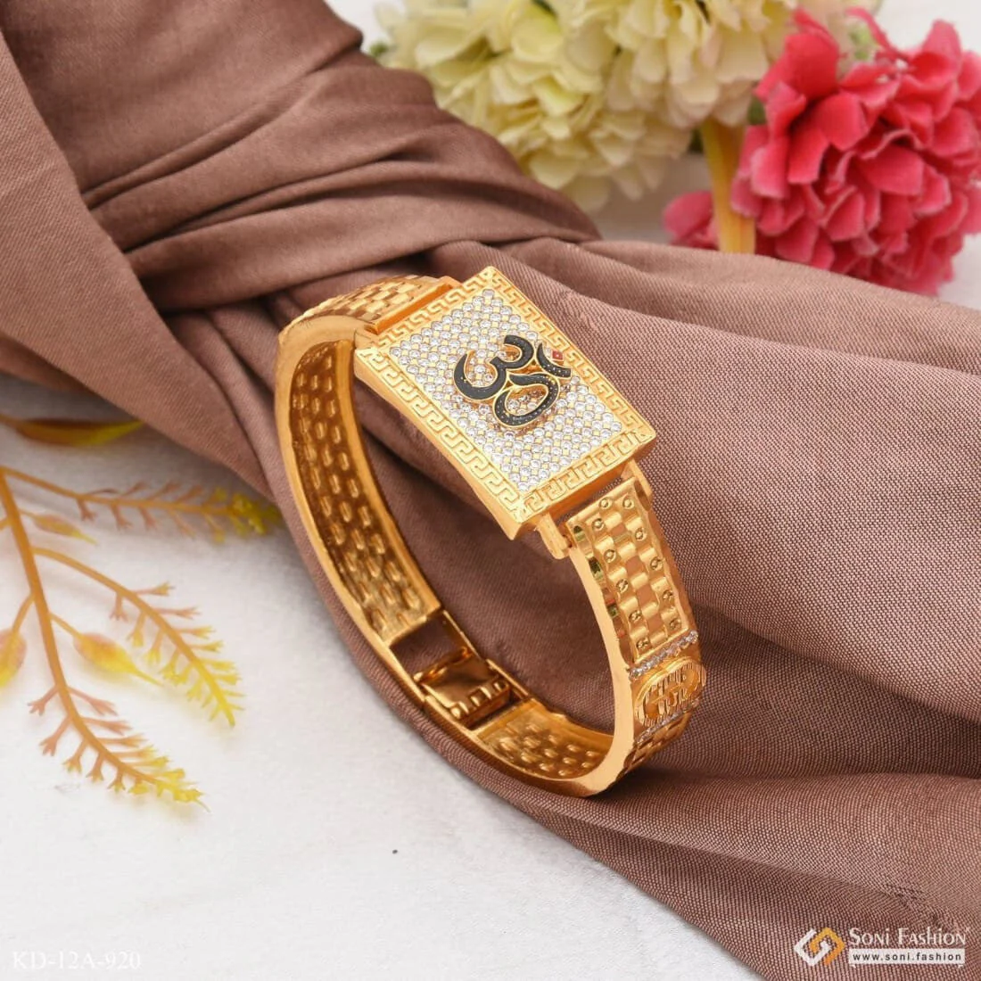 Om with Diamond Attention-Getting Design High Quality Kada for Men - Style A920 - Image 5