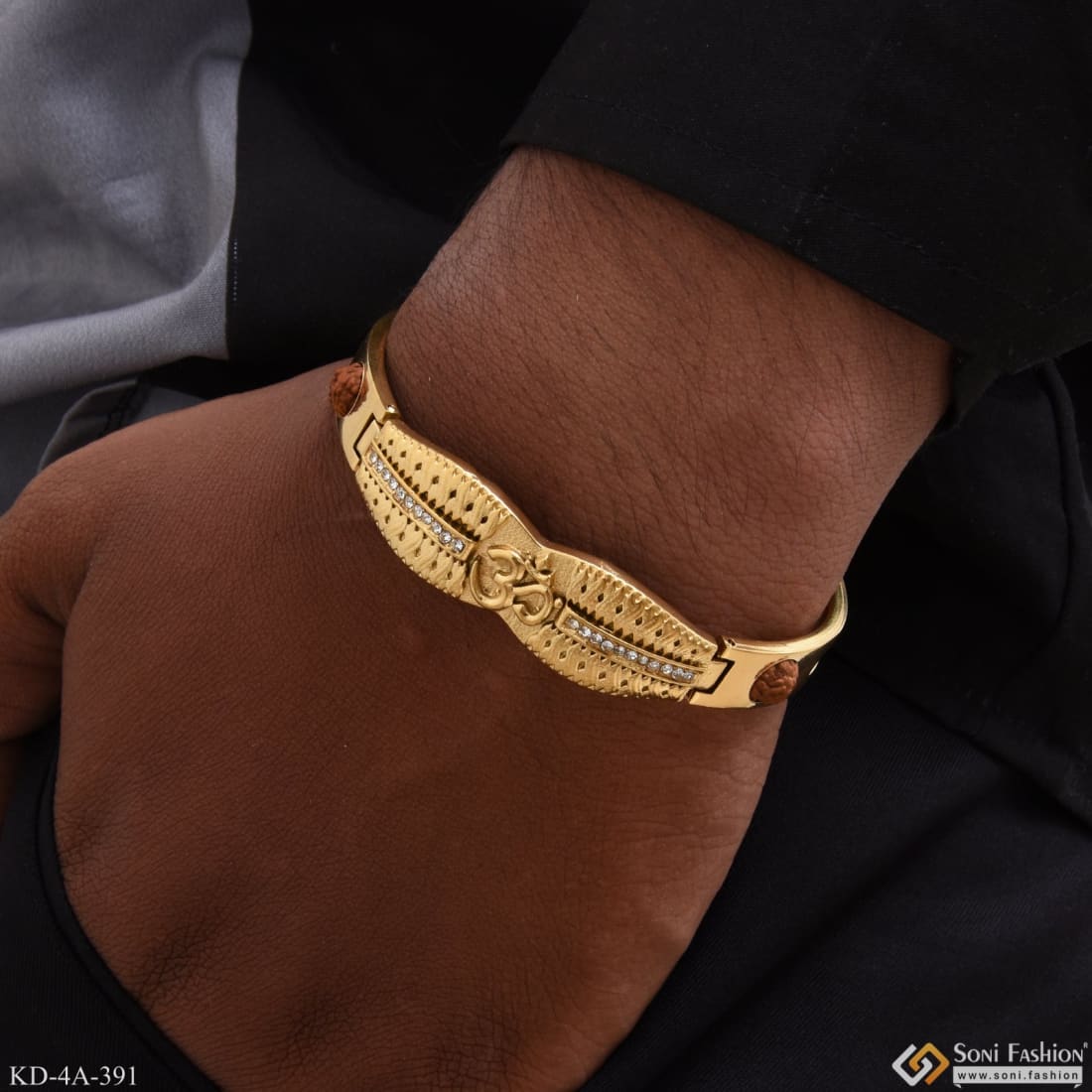 Om with Diamond Superior Quality Hand-Finished Design Gold Plated Kada - Style A391