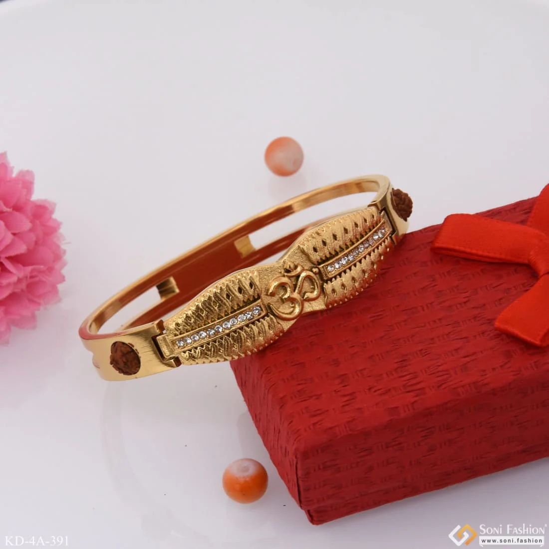 Om with Diamond Superior Quality Hand-Finished Design Gold Plated Kada - Style A391 - Image 5