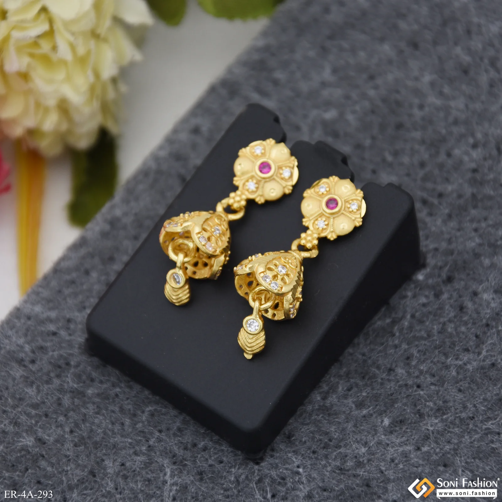 Opulent Design Gold Plated Earrings for Ladies - Style A293 - Image 3
