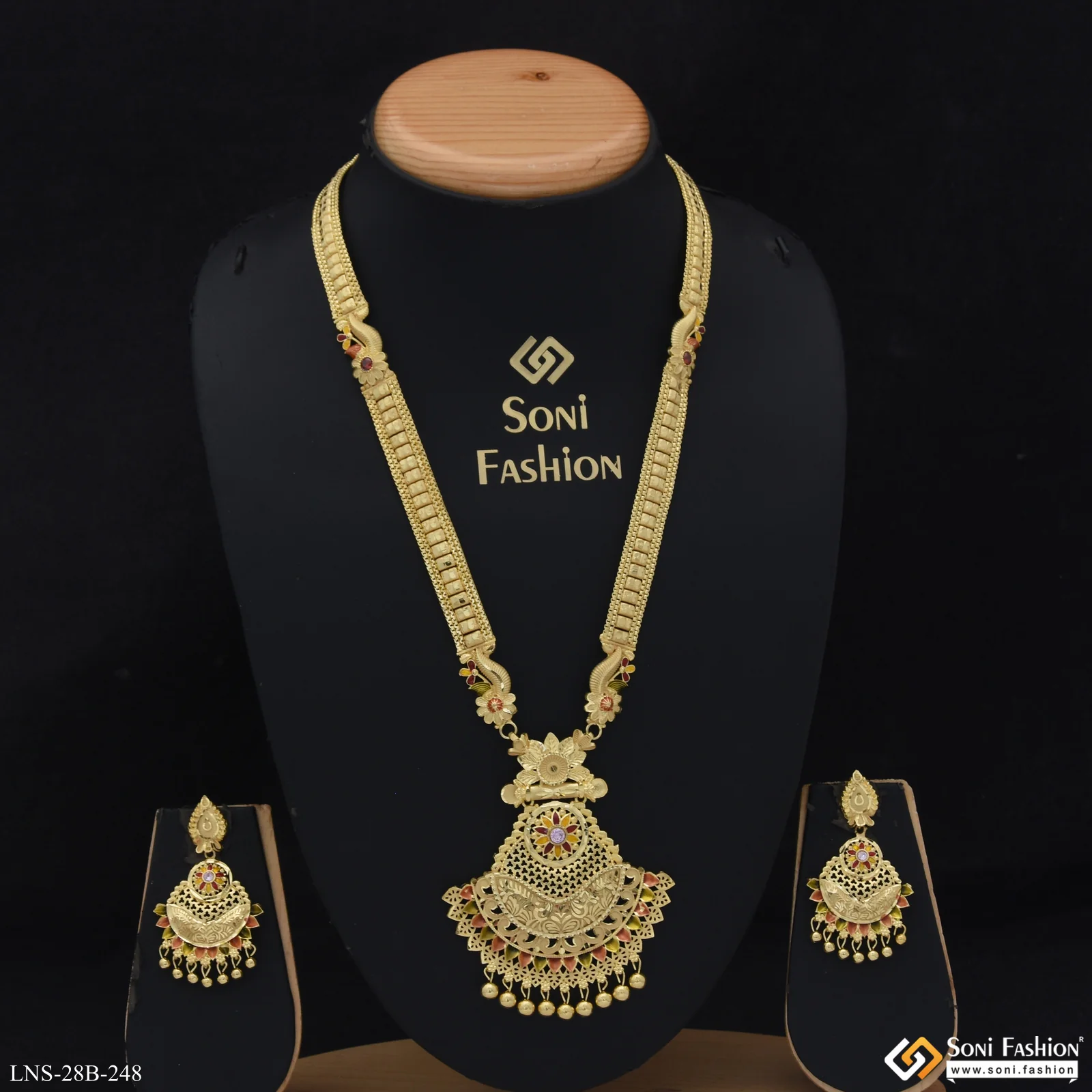 Opulent Design Gold Plated Rani Haar Necklace Set for Women - Style B248