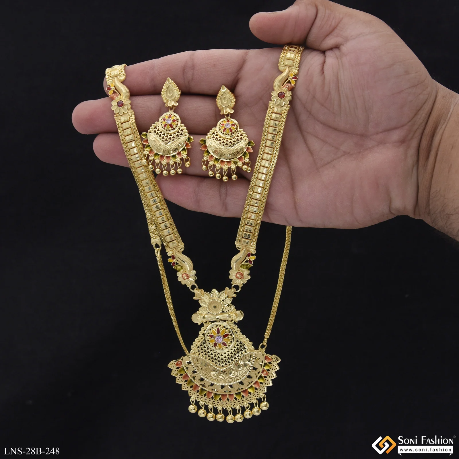 Opulent Design Gold Plated Rani Haar Necklace Set for Women - Style B248 - Image 2