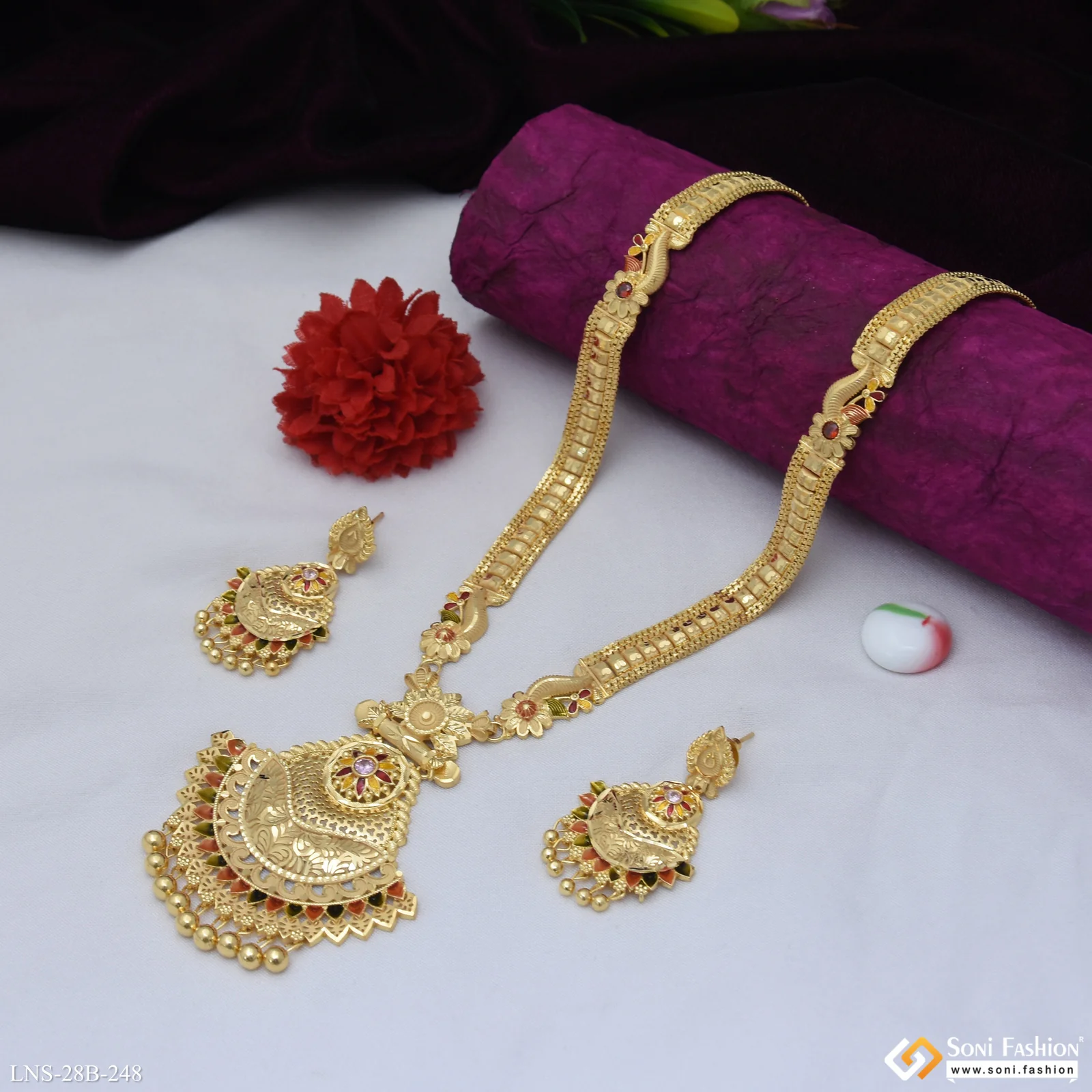Opulent Design Gold Plated Rani Haar Necklace Set for Women - Style B248 - Image 3