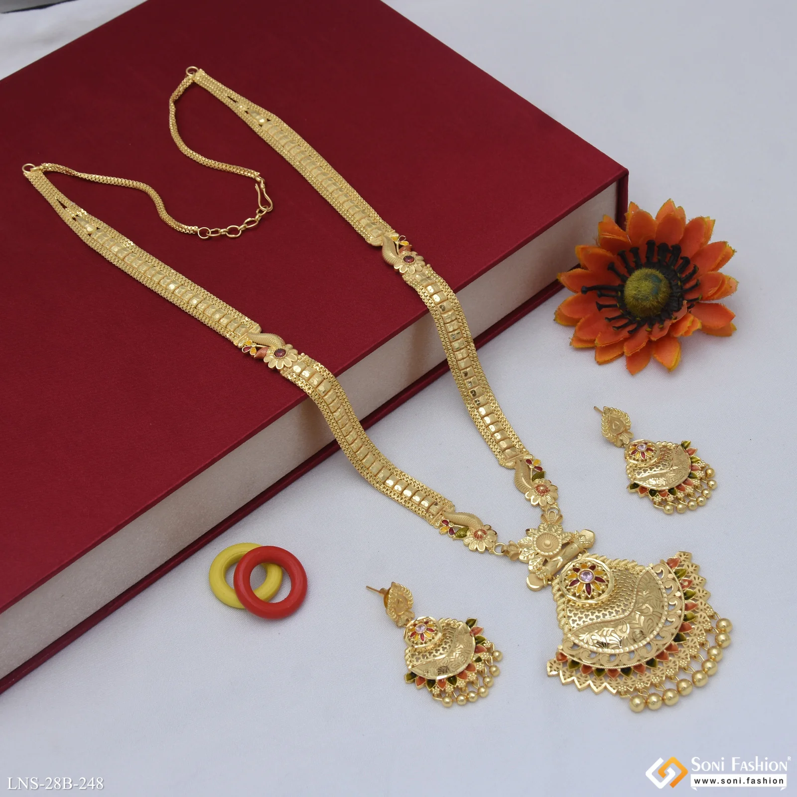 Opulent Design Gold Plated Rani Haar Necklace Set for Women - Style B248 - Image 4