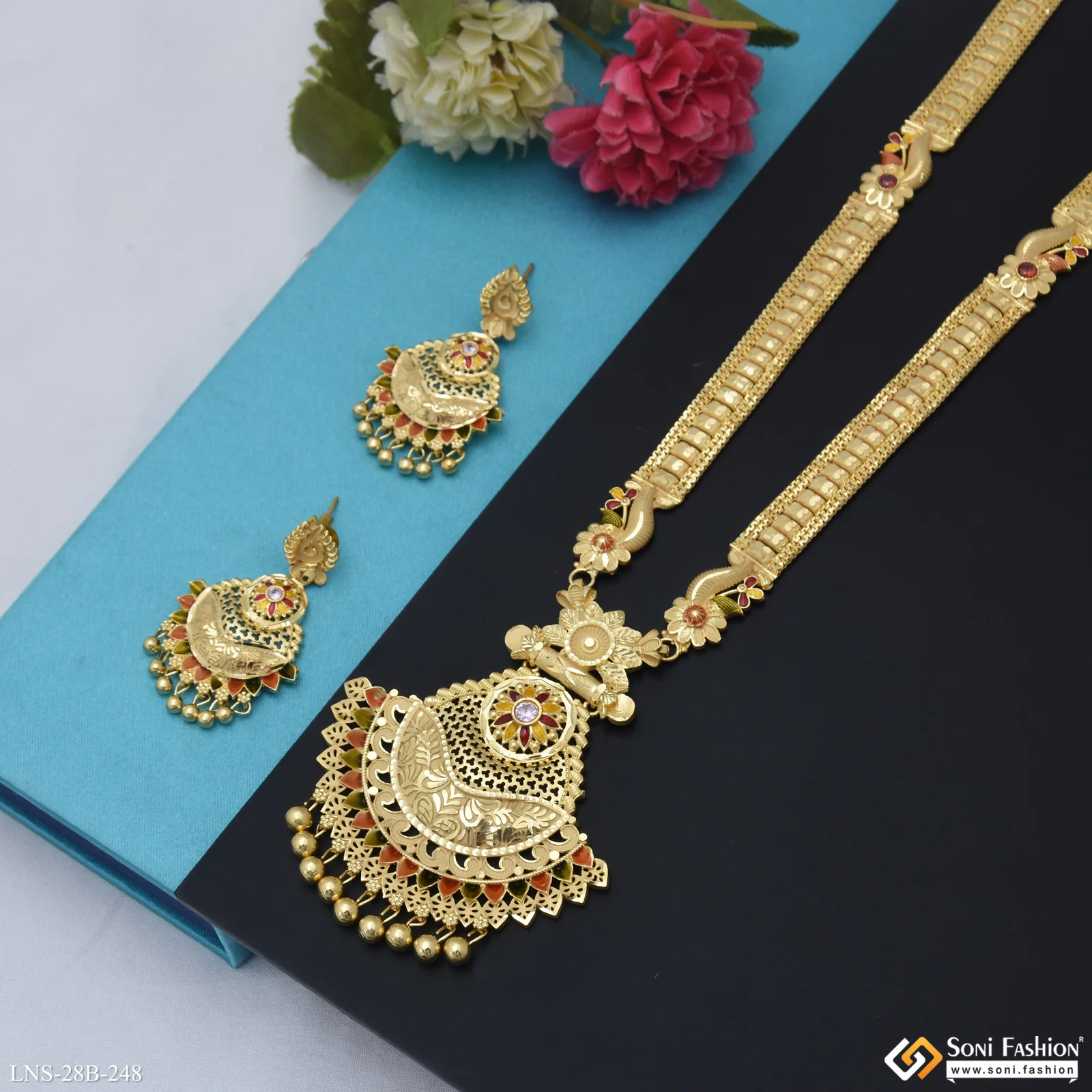 Opulent Design Gold Plated Rani Haar Necklace Set for Women - Style B248 - Image 5