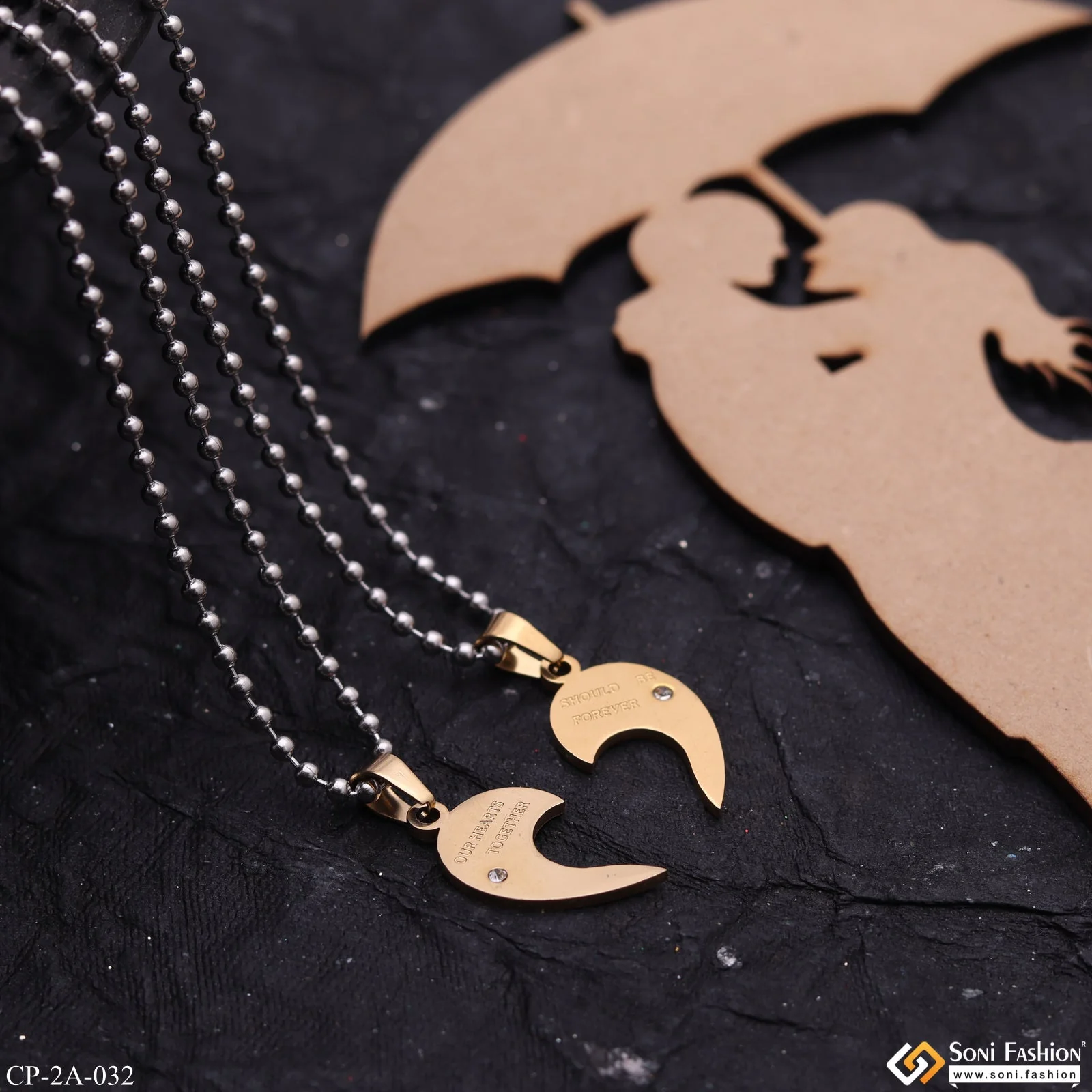 Our Hearts Together Forever Locket With 2 Chain For Engagement Gift Pendant Set - Style A032 - Image 2