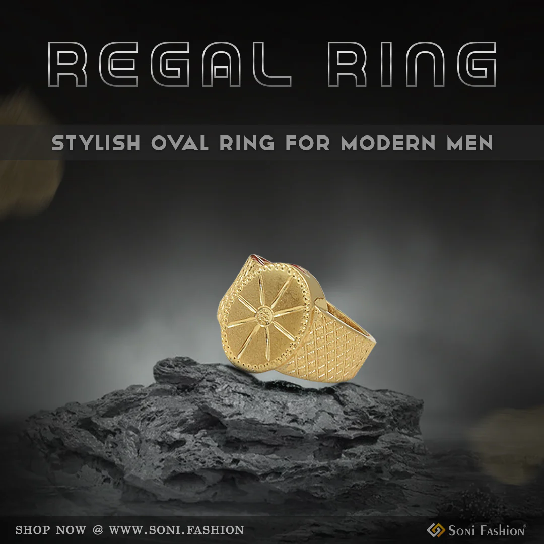 Oval Shape Latest Design Gold Plated Ring for Men - Style B645