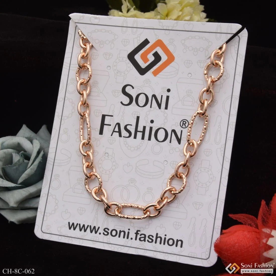 Owal Shape Linked Best Quality Attractive Design Rose Gold Chain - Style C062 - Image 6