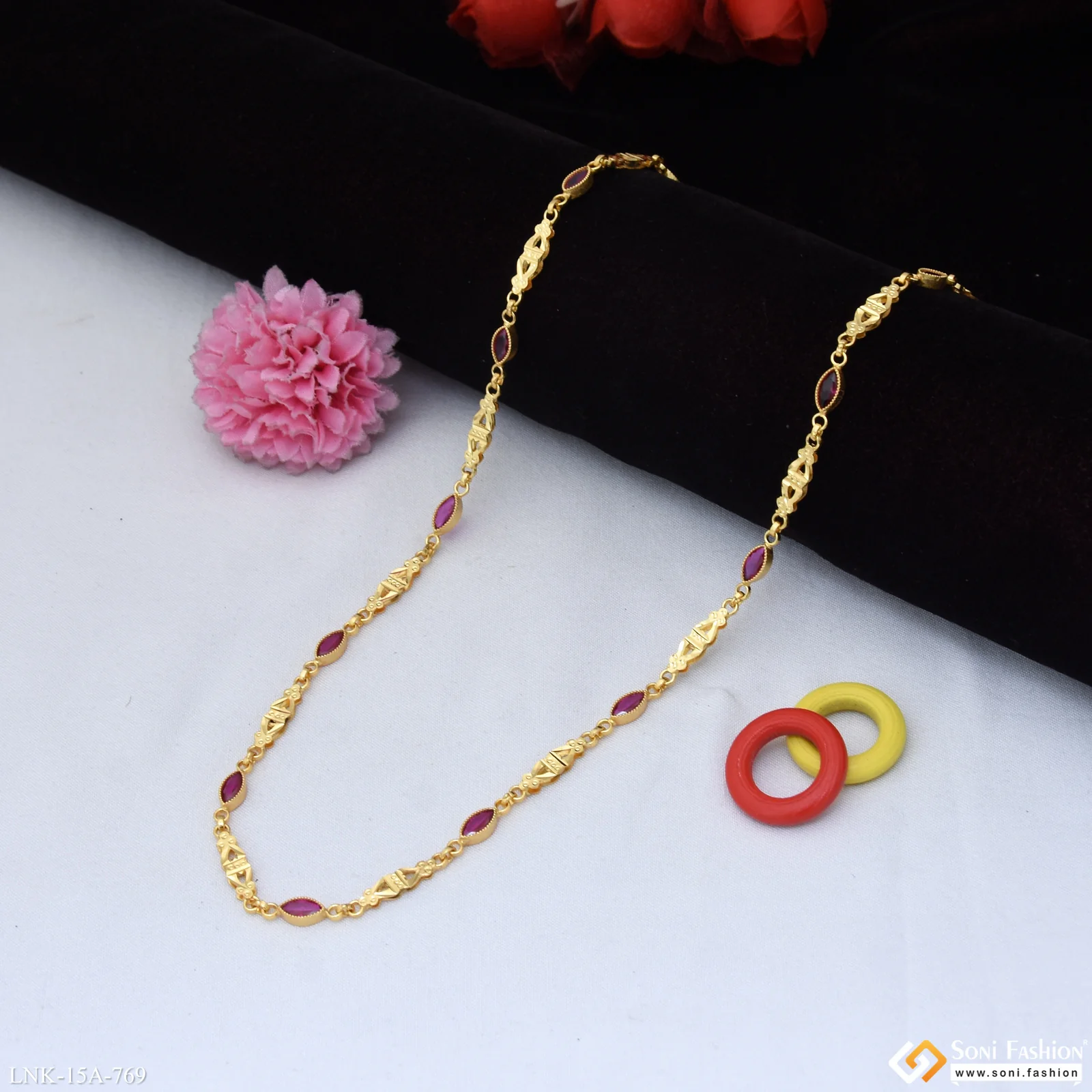 Pink Stone Best Quality Gold Plated Chain for Ladies - Style A769 - Image 3