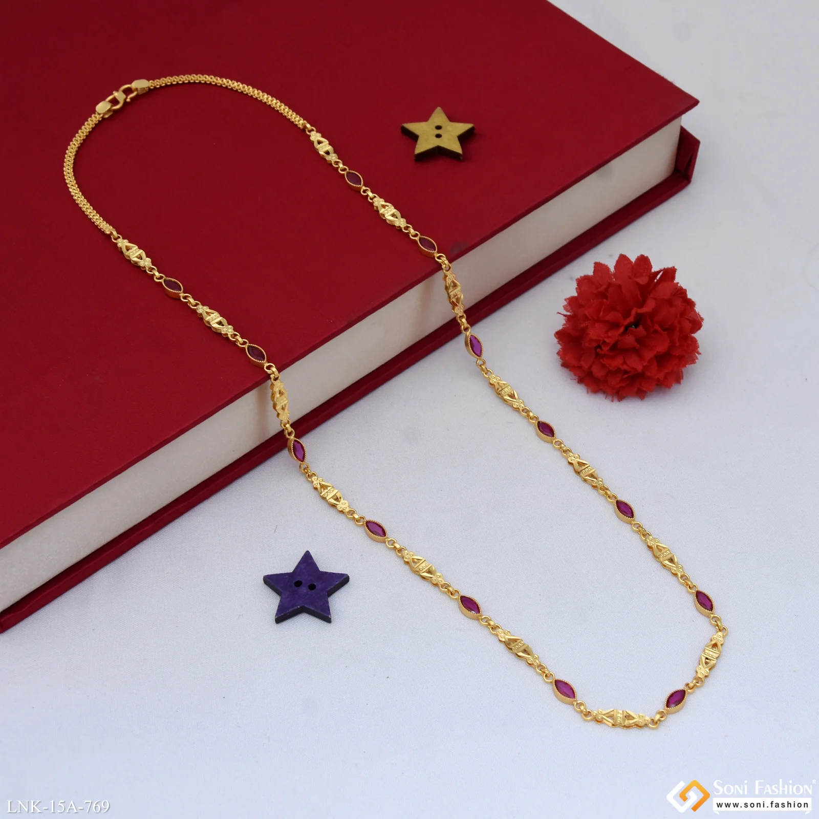 Pink Stone Best Quality Gold Plated Chain for Ladies - Style A769 - Image 4
