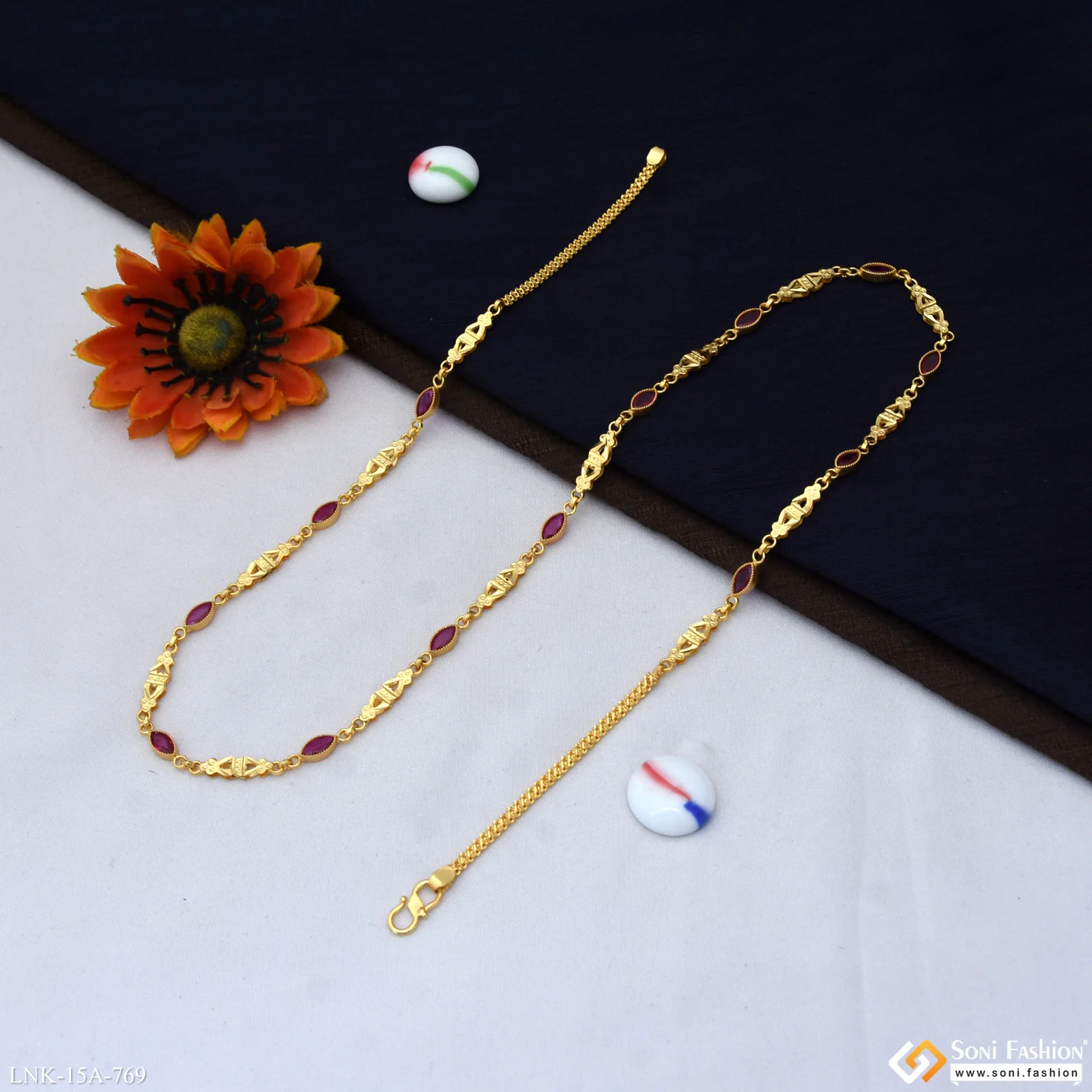Pink Stone Best Quality Gold Plated Chain for Ladies - Style A769 - Image 5