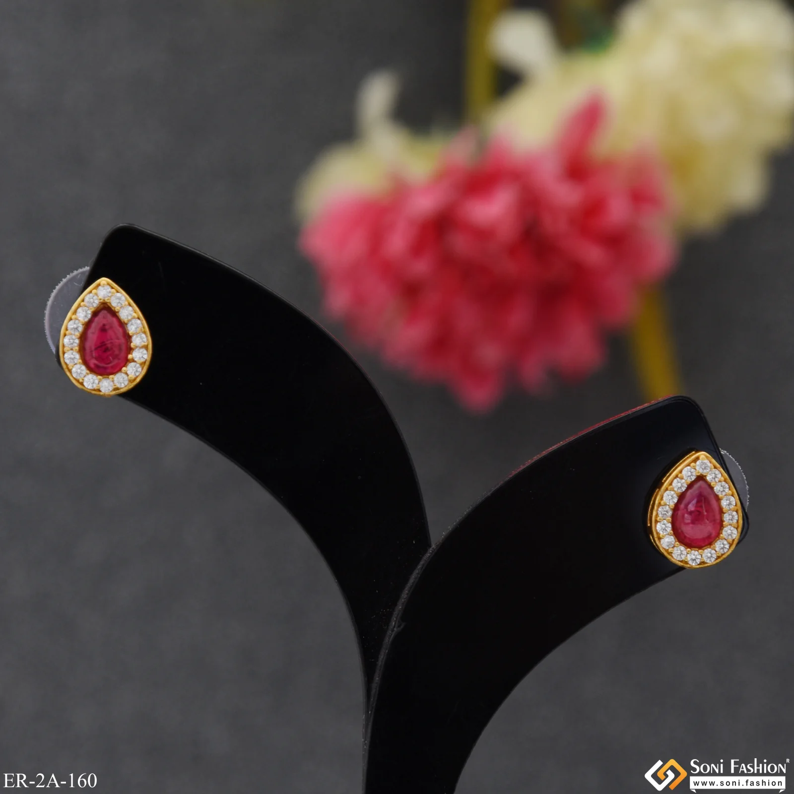 Pink Stone Eye-Catching Design Gold Plated Earrings for Ladies - Style A160 - Image 3