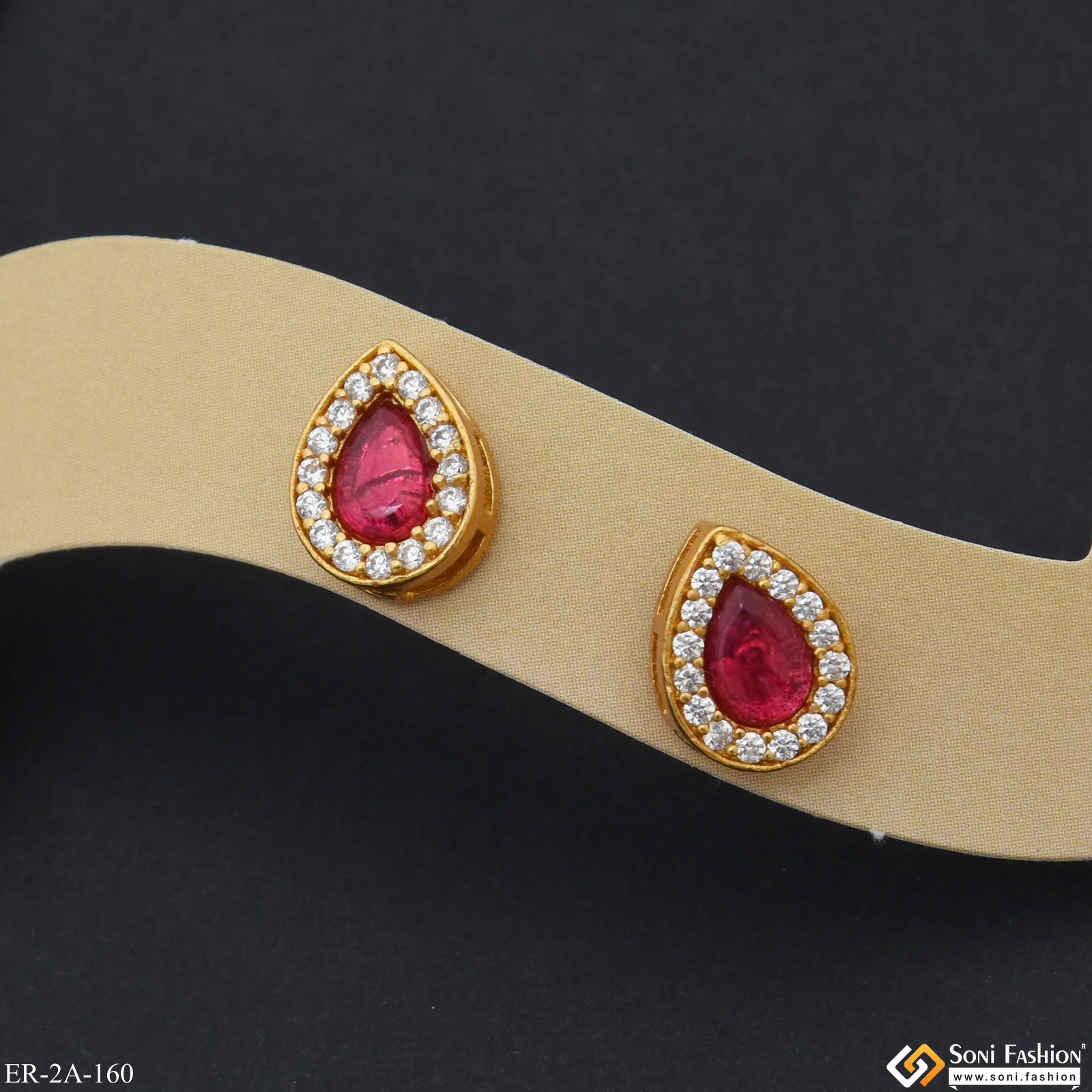 Pink Stone Eye-Catching Design Gold Plated Earrings for Ladies - Style A160 - Image 4