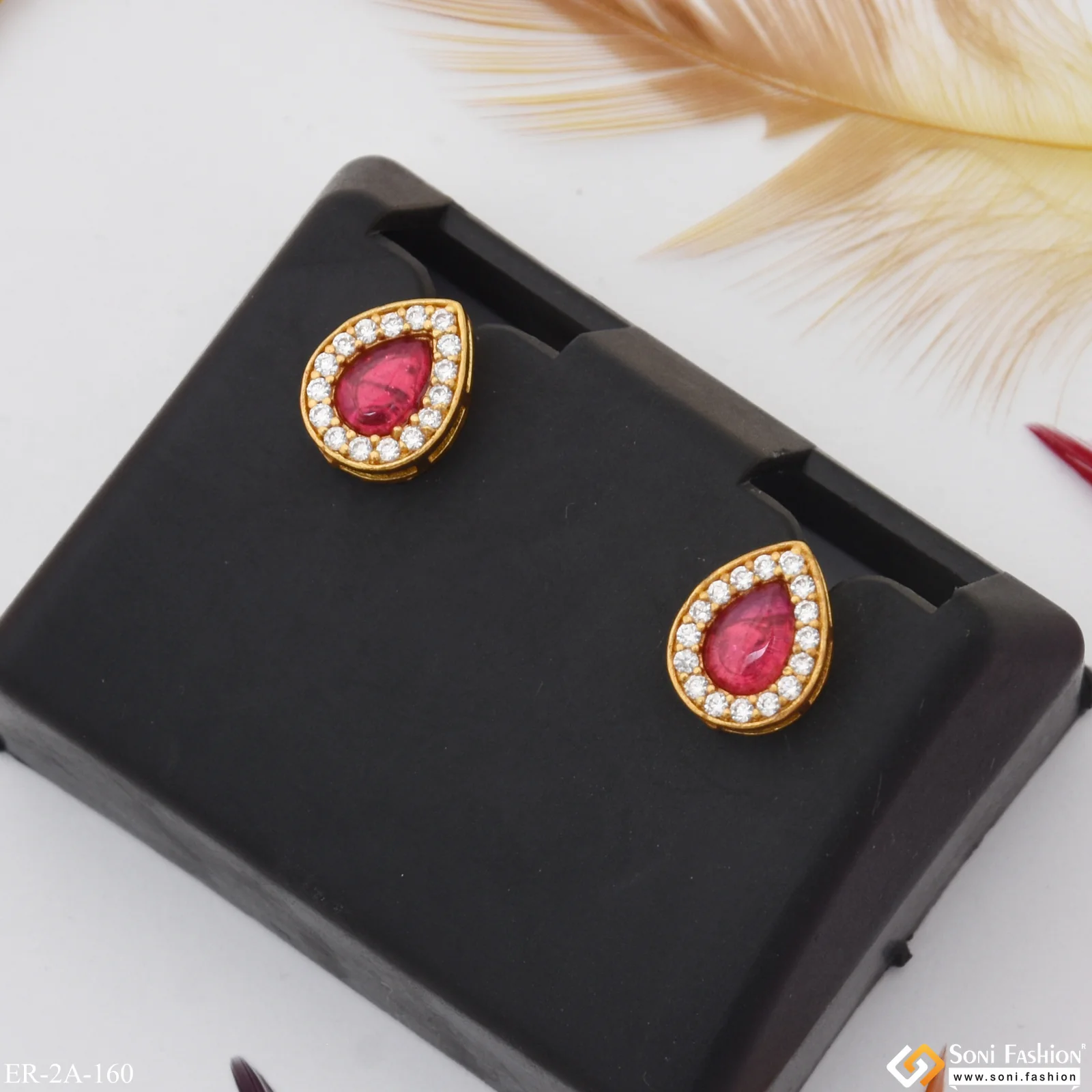 Pink Stone Eye-Catching Design Gold Plated Earrings for Ladies - Style A160 - Image 5