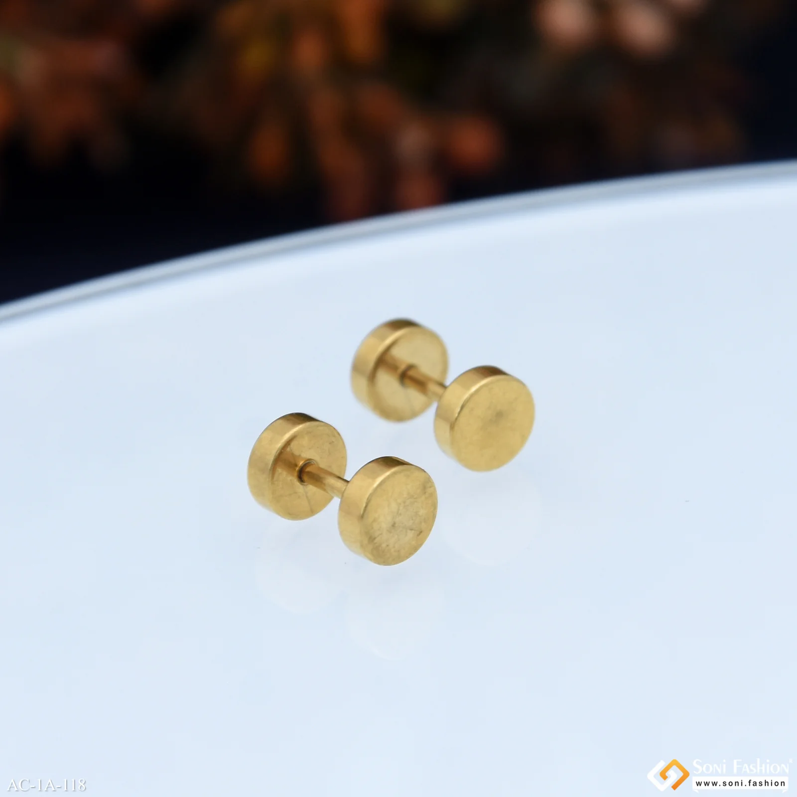 Plain Round Shape Golden Color Stud Earring For Men (2 Pc) - Style A118 - Image 5