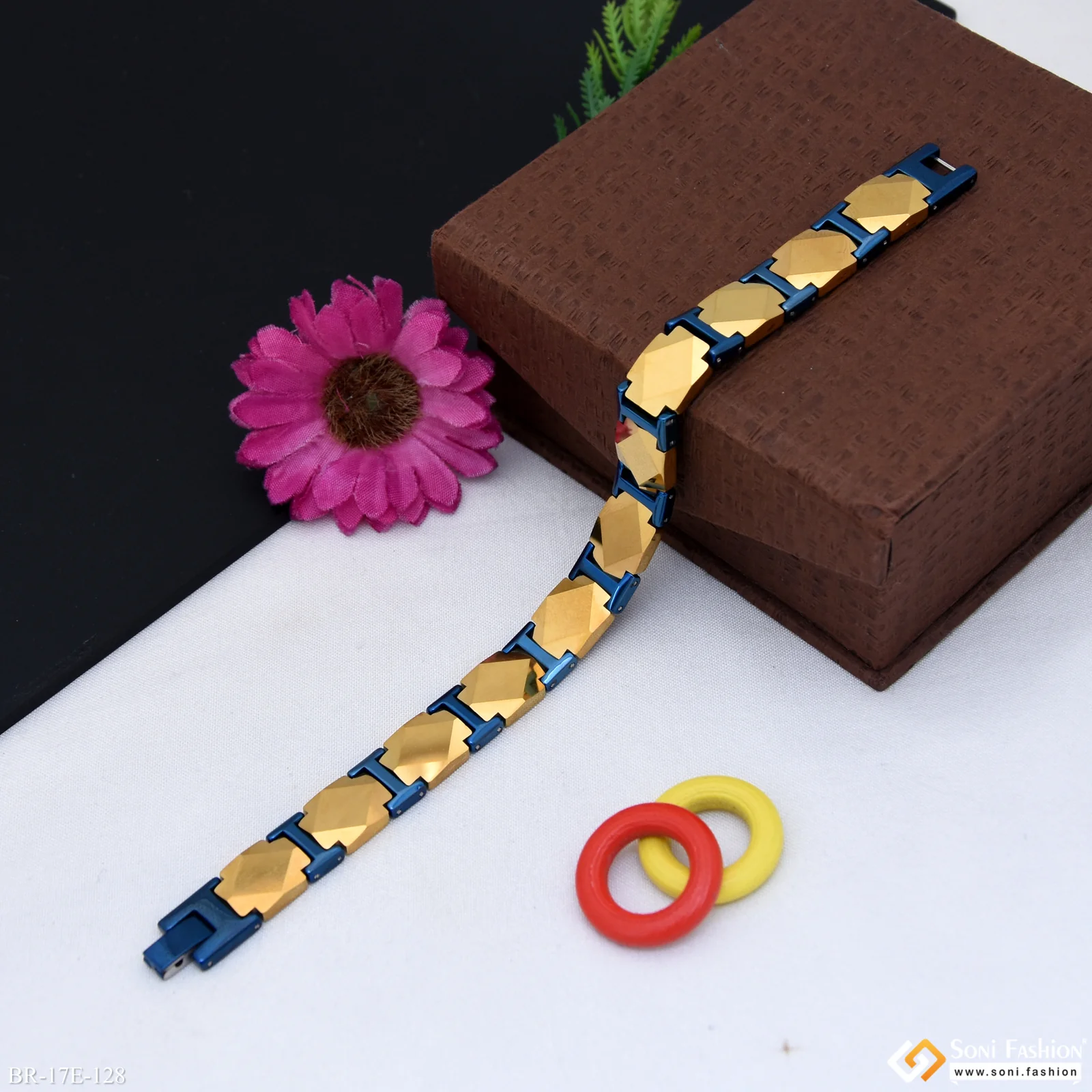 Popular Design Blue & Golden Color Ceramic Bracelet for Men - Style E128 - Image 5