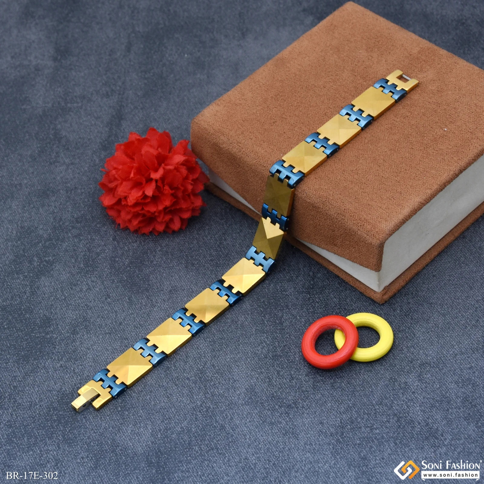 Popular Design Blue & Golden Color Ceramic Bracelet for Men - Style E302 - Image 3