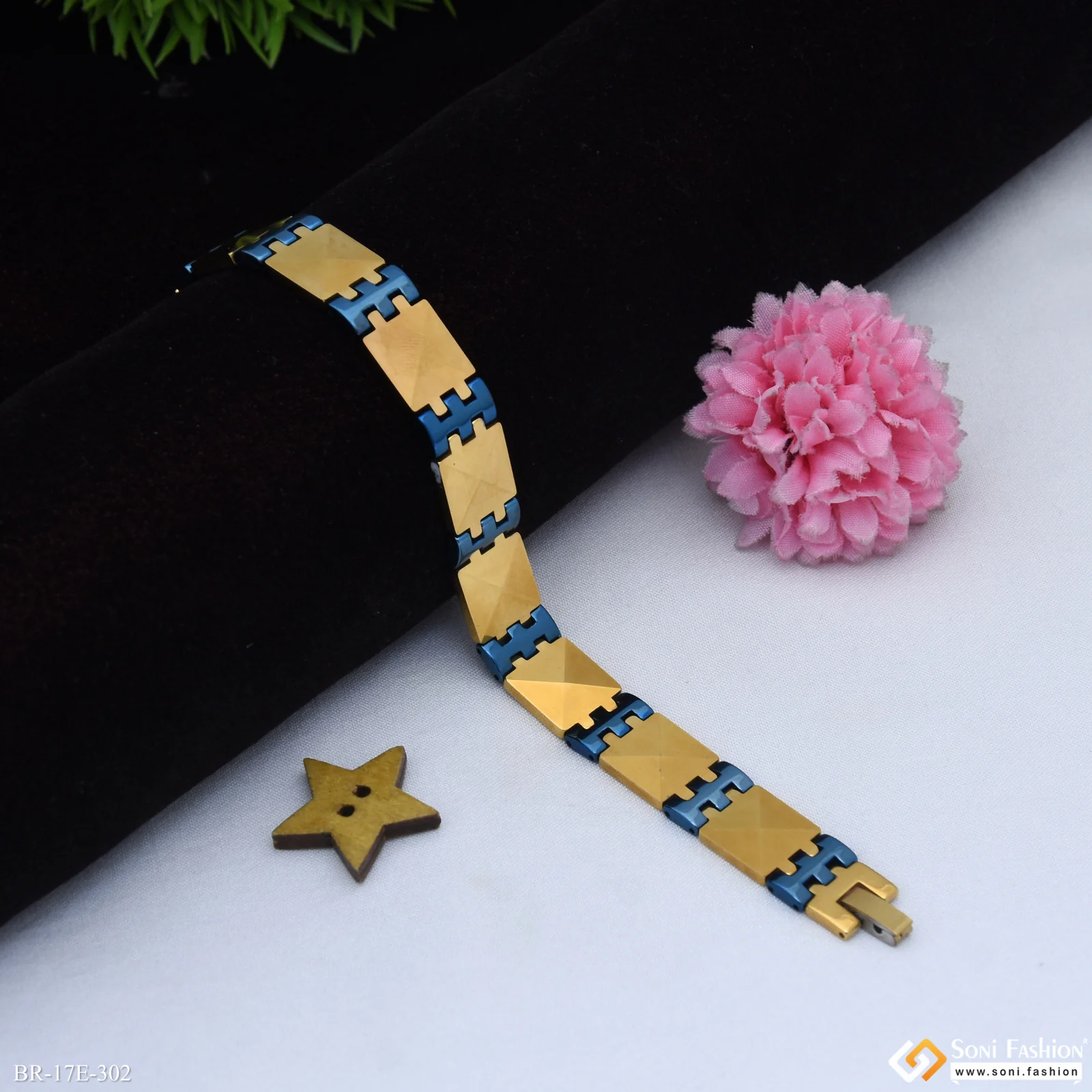 Popular Design Blue & Golden Color Ceramic Bracelet for Men - Style E302 - Image 4
